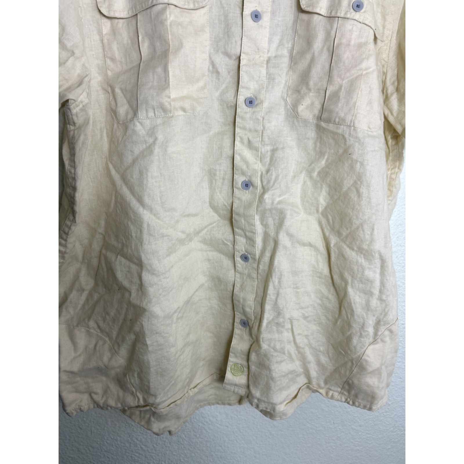 Vintage Field & Stream Shirt Mens L Yellow Linen Button Short Sleeve Pockets Size US L / EU 52-54 / 3 - 6 Thumbnail