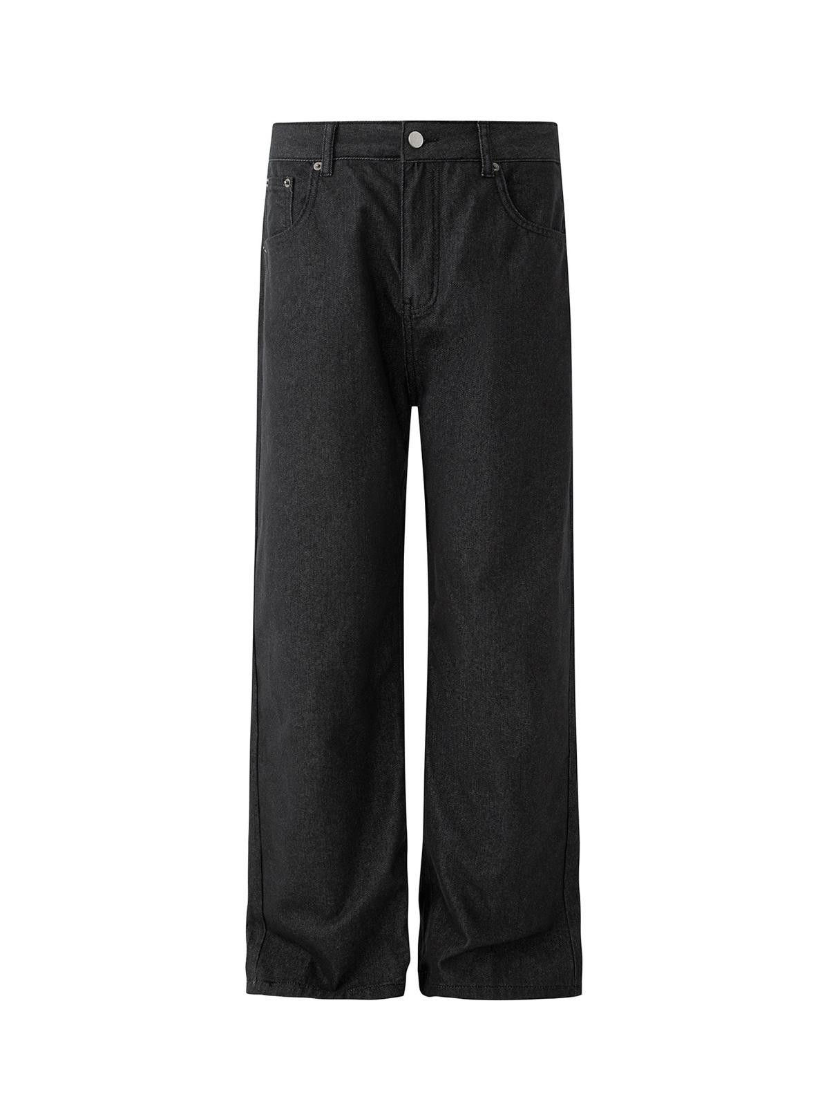 Black Wide Leg Denim Jeans, Loose Fit Men's Pants
