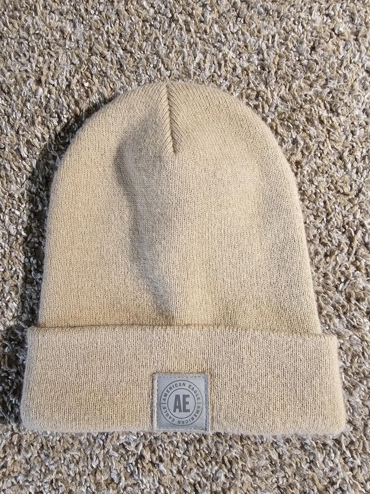 American Eagle Outfitters American Eagle AE Beanie Hat One Size Beige Tan Knit Logo Size ONE SIZE - 1 Thumbnail
