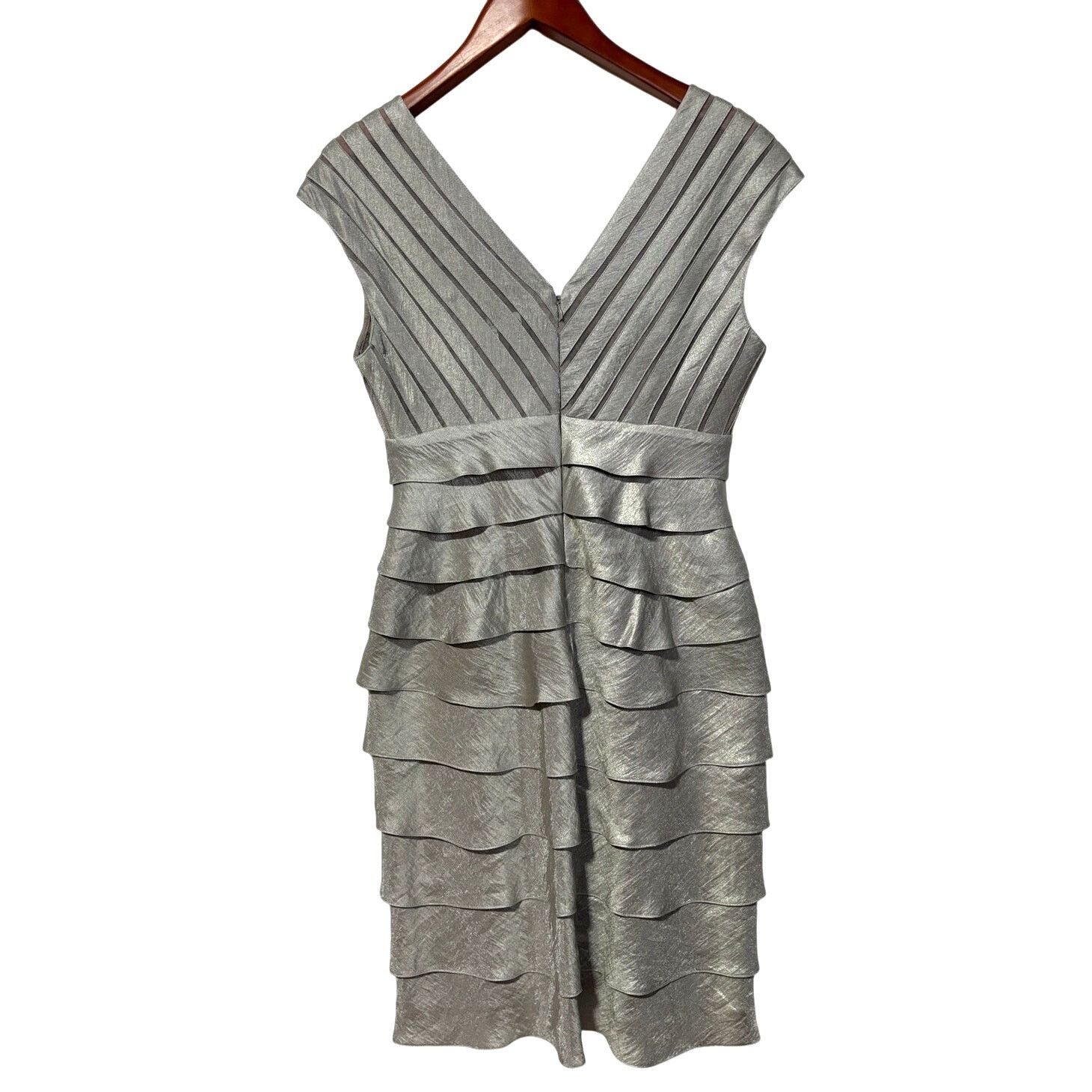 Adrianna Papell ADRIANNA PAPELL Silver Shimmer Charmeuse Sheath Dress | Sz 8 Size M / US 6-8 / IT 42-44 - 2 Thumbnail