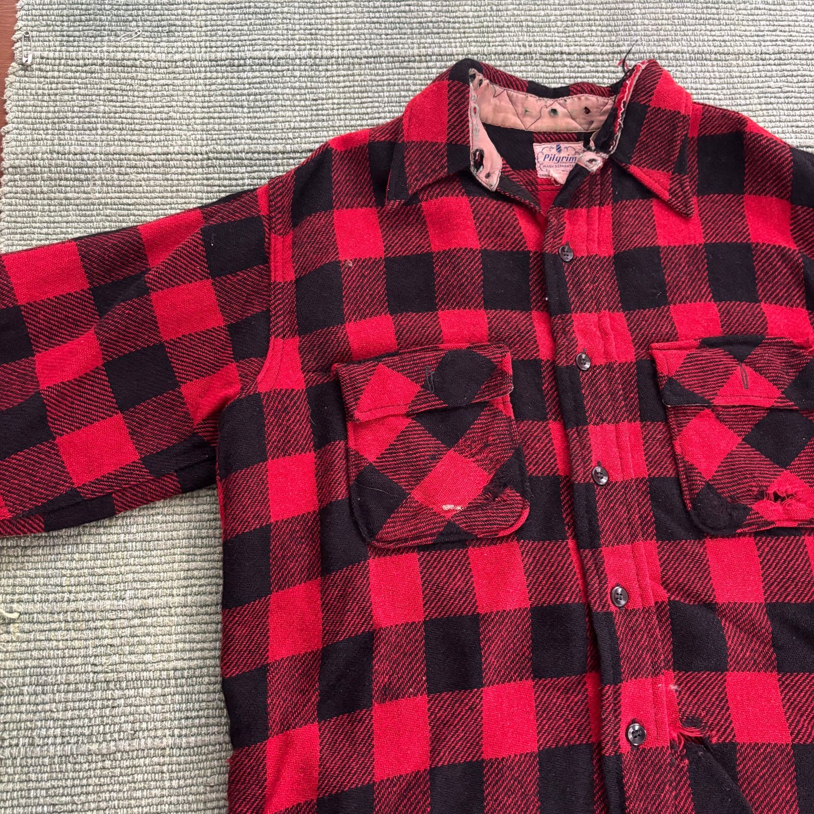 Vintage 1950s Pilgrim Vintage Red/Black Wool Flannel Shirt XL Size US XL / EU 56 / 4 - 6 Thumbnail