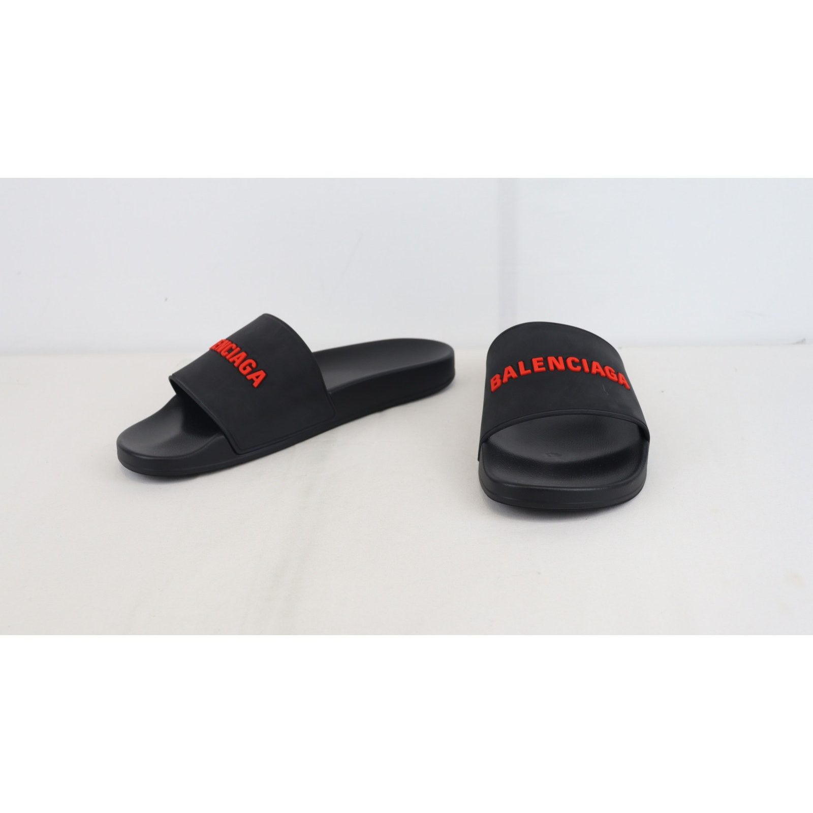 Balenciaga o1rshd1 Smooth Rubber Logo Pool Slide in Black/Red Size US 14 / EU 47 - 5 Thumbnail