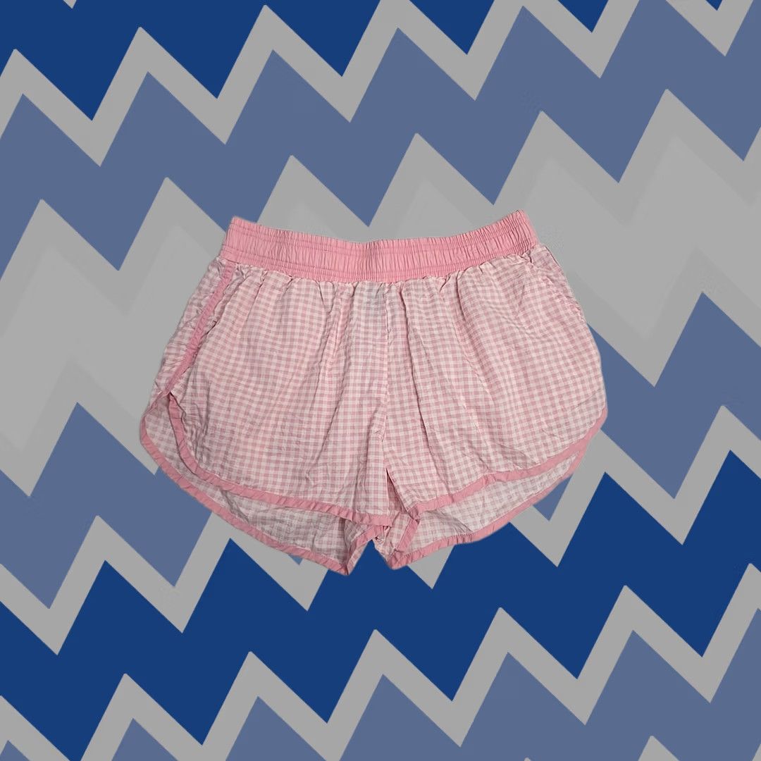 Vintage Rewash Ditsy Shorts Womens Pink Checkered Elastic Waist size L Size 36" / US 14 / IT 50 - 1 Thumbnail