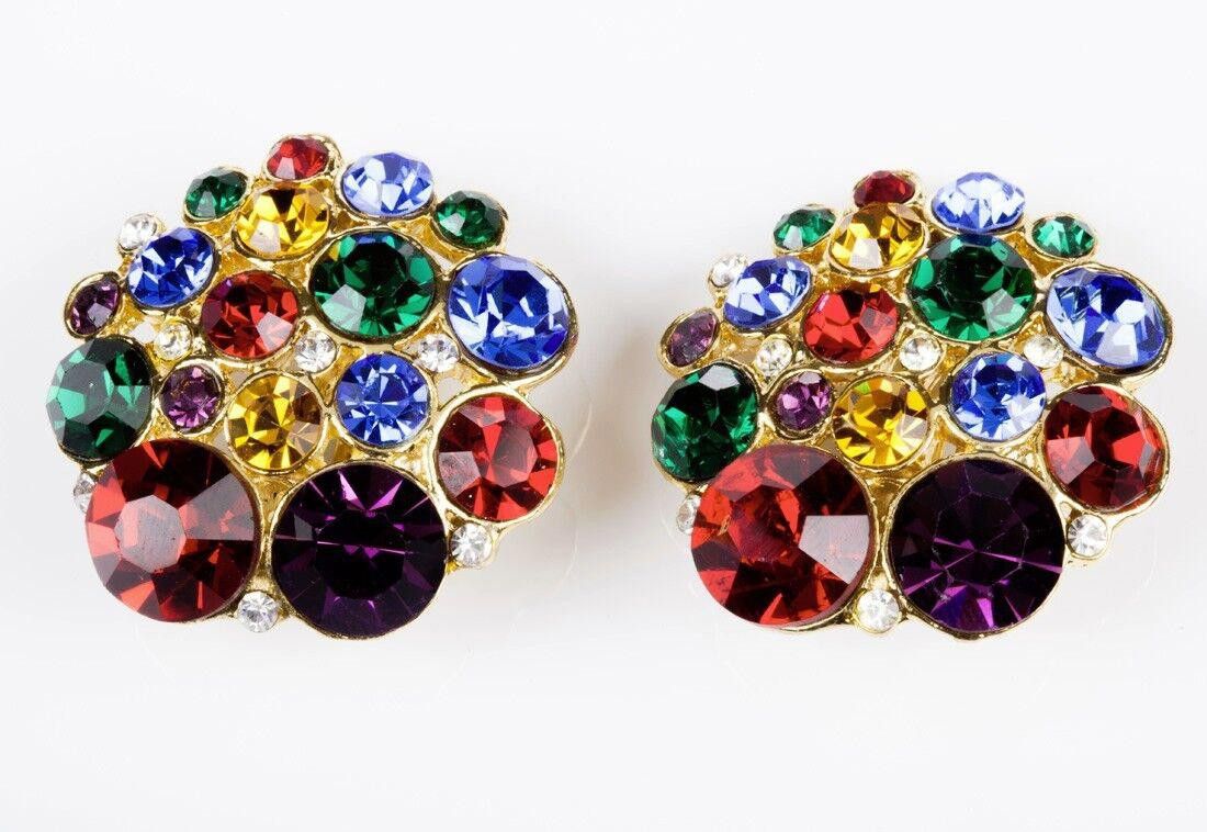 Designer Multi Colored Pave Rhinestone Earrings Size ONE SIZE - 1 Thumbnail