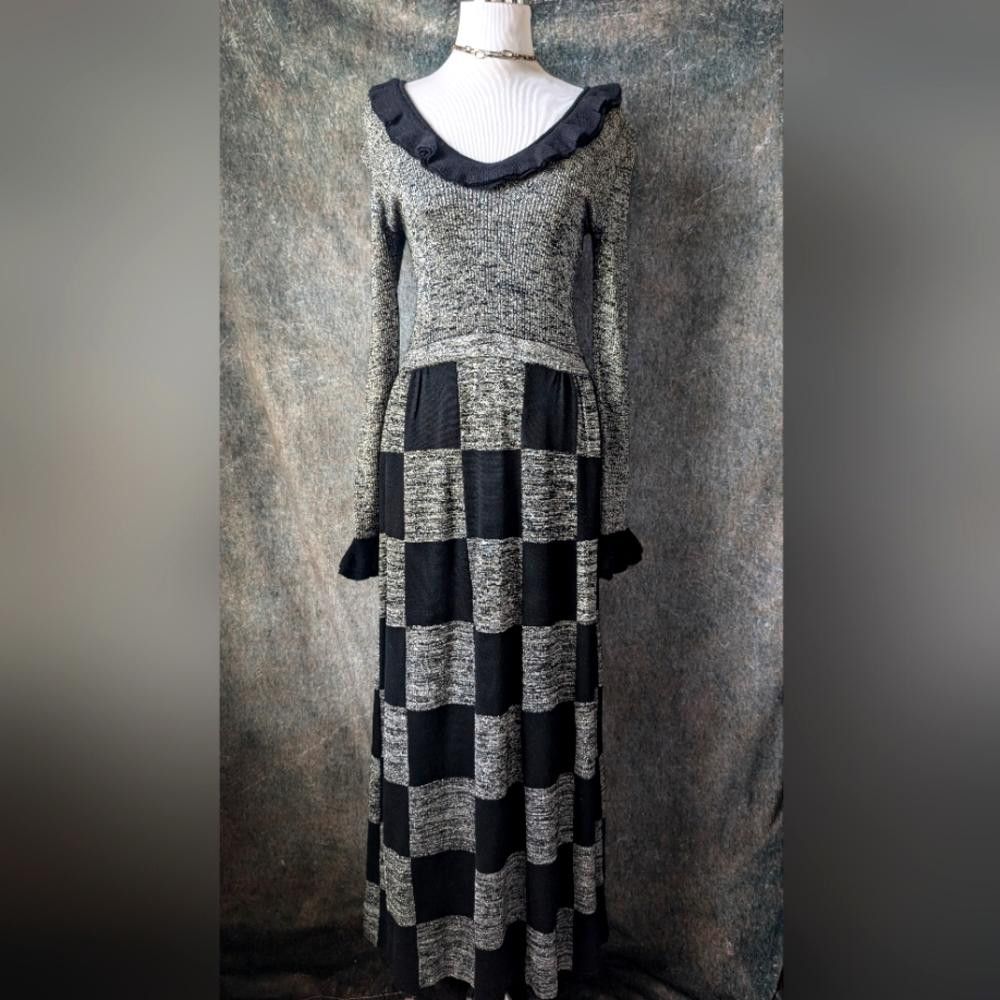 Designer Vintage GENE Wool Blend Checkered Maxi Dress Size M / US 6-8 / IT 42-44 - 3 Thumbnail