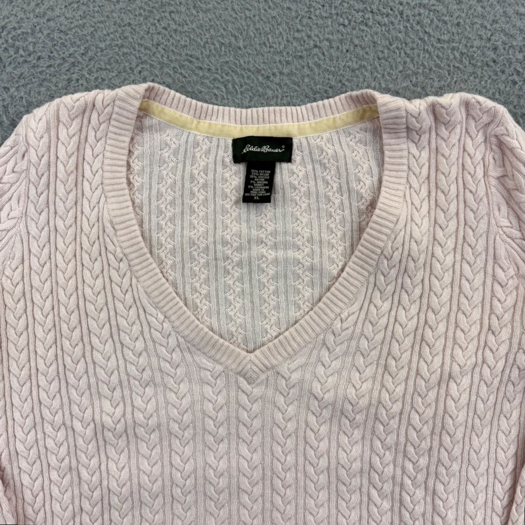 Eddie Bauer Vintage Eddie Bauer Sweater Womens XL Pink Cashmere Angora Cable Knit V Neck Ballet? Size XL / US 12-14 / IT 48-50 - 3 Thumbnail