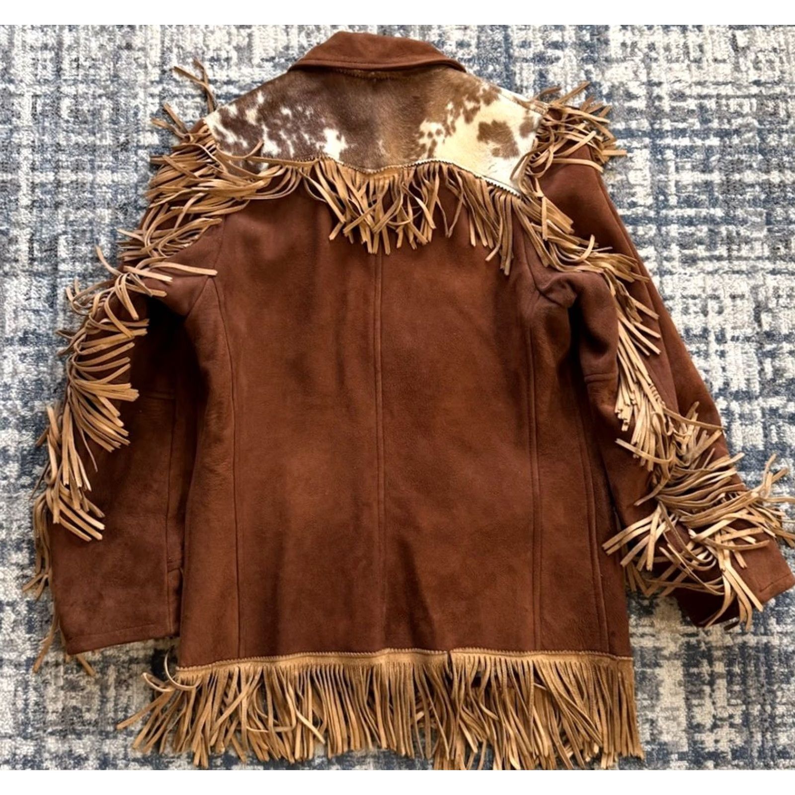 Vintage VINTAGE 1940s K-Bar-Z Brown Suede Cowhide Leather Fringe Jacket Women’s Sz M Shirt Womens Brown Cowhide Fringe Jacket 1940s K-Bar-Z Size M / US 6-8 / IT 42-44 - 5 Thumbnail