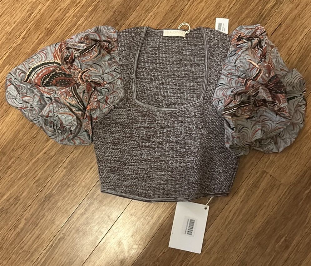 Ulla Johnson Ulla Johnson Iva Cropped Printed Taffeta and Ribbed-Knit Top Size M / US 6-8 / IT 42-44 - 5 Thumbnail
