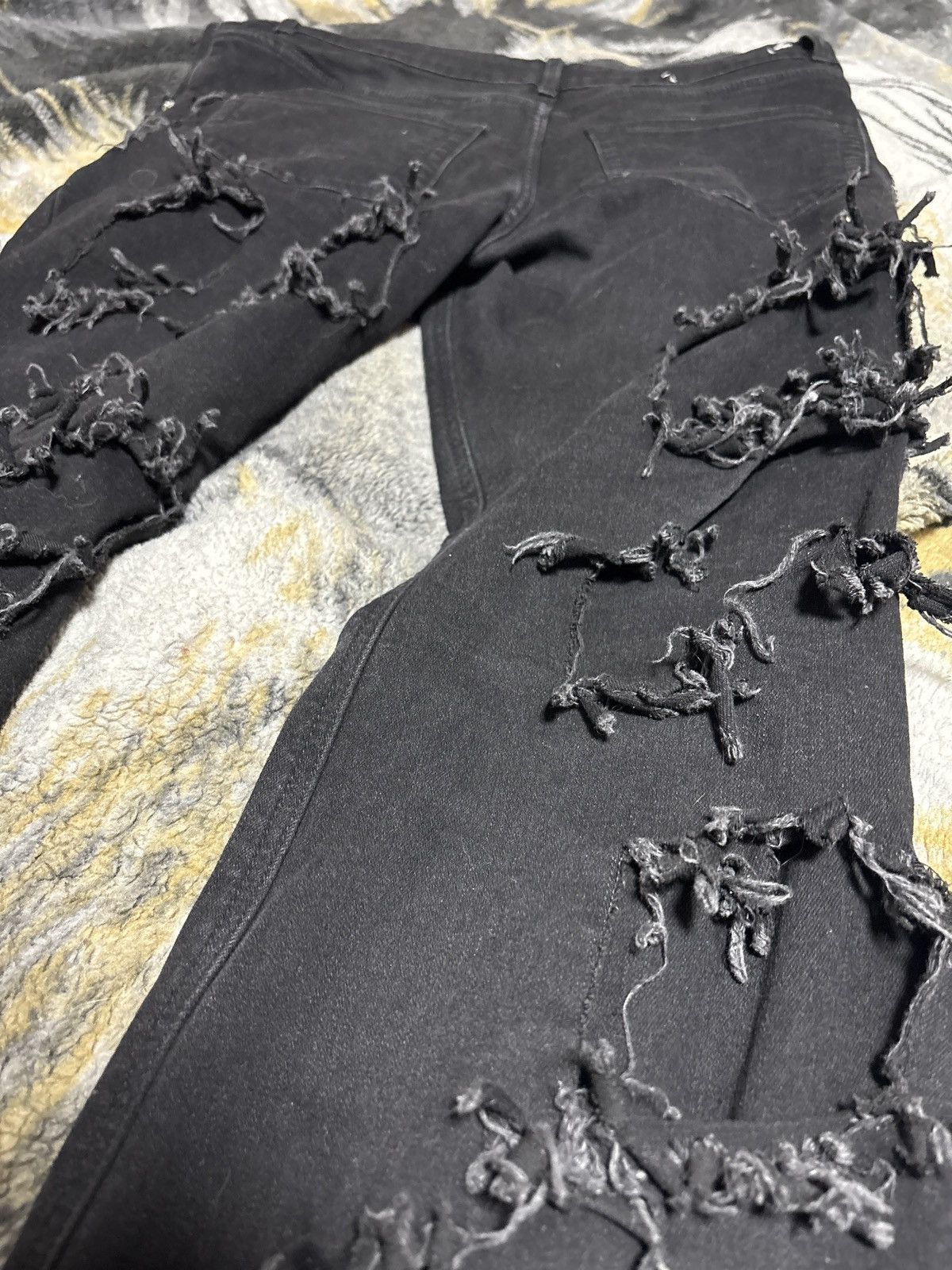 Japanese Brand black ripped flare jeans Size US 34 / EU 50 - 4 Thumbnail