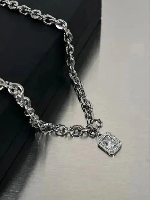 VIBE Retro Punk Vintage Silver Chain Minimal Rhinestone Necklace Size ONE SIZE - 4 Thumbnail