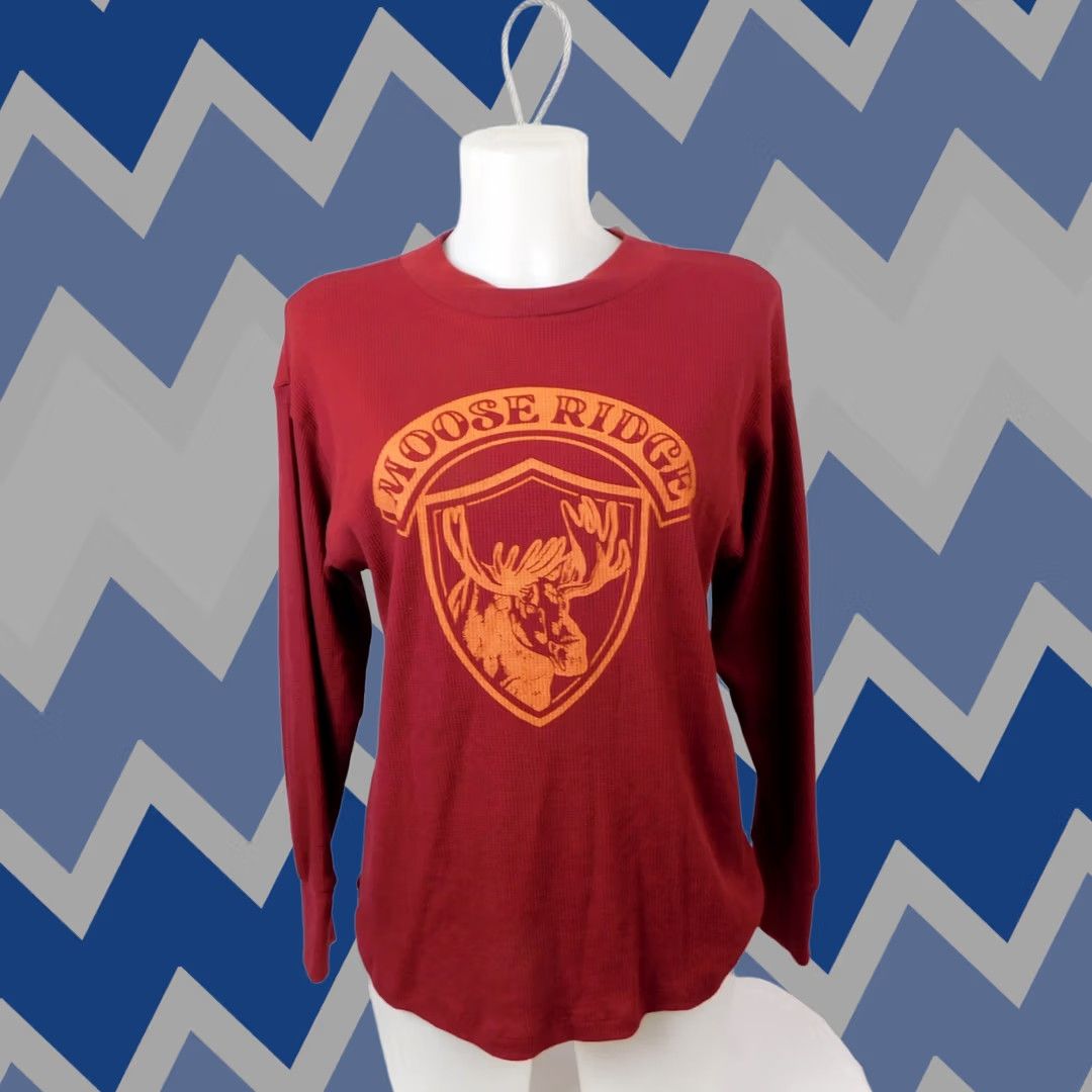 Vintage Sonoma Moose Ridge Long Sleeve Crew Neck Waffle-Knit Top - Red, Large, Women, Cotton Blend, Casual Thermal Knit Shirt Size L / US 10 / IT 46 - 1 Thumbnail