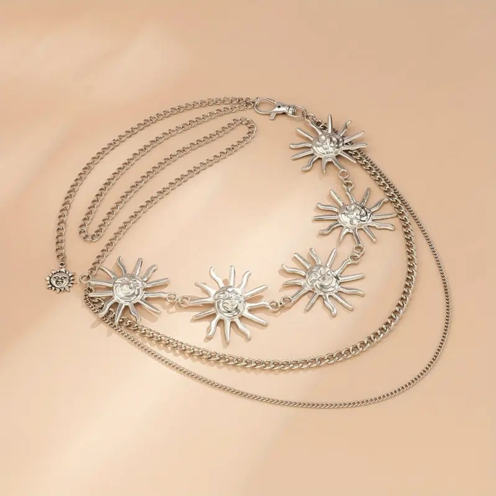 Other Boho Sun Chain Waist Belt – Silver Sunburst Charm Body Chain Size ONE SIZE - 4 Thumbnail