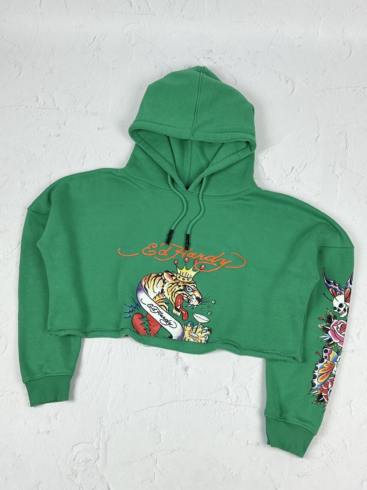 Ed Hardy Ed Hardy Missguided Cropped Green Hoodie Size L / US 10 / IT 46 - 1 Thumbnail