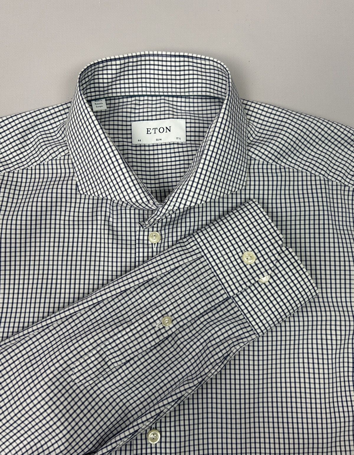 Eton ETON Slim White Blue Check Shirt Size XL (44 17 1/2) P2P 22" Size US XL / EU 56 / 4 - 1 Thumbnail