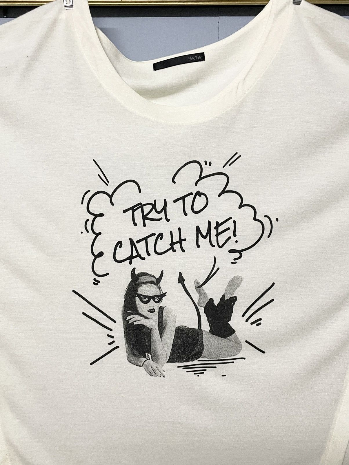 Japanese Brand Vintage 90s Japan Designer Heather Cat woman Punk Girl Tee Size US L / EU 52-54 / 3 - 3 Thumbnail