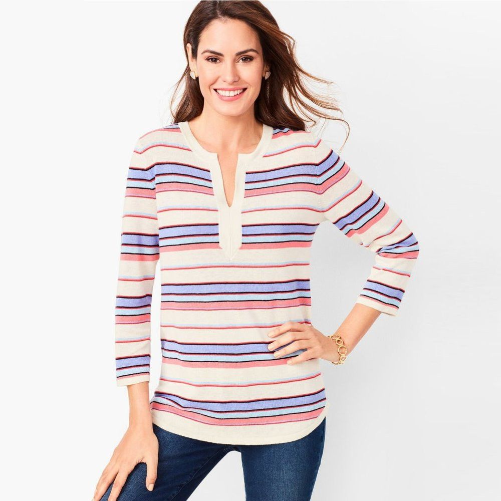Talbots New Talbots Linen blend Split Neck Striped Sweater Size XL Size XL / US 12-14 / IT 48-50 - 2 Thumbnail