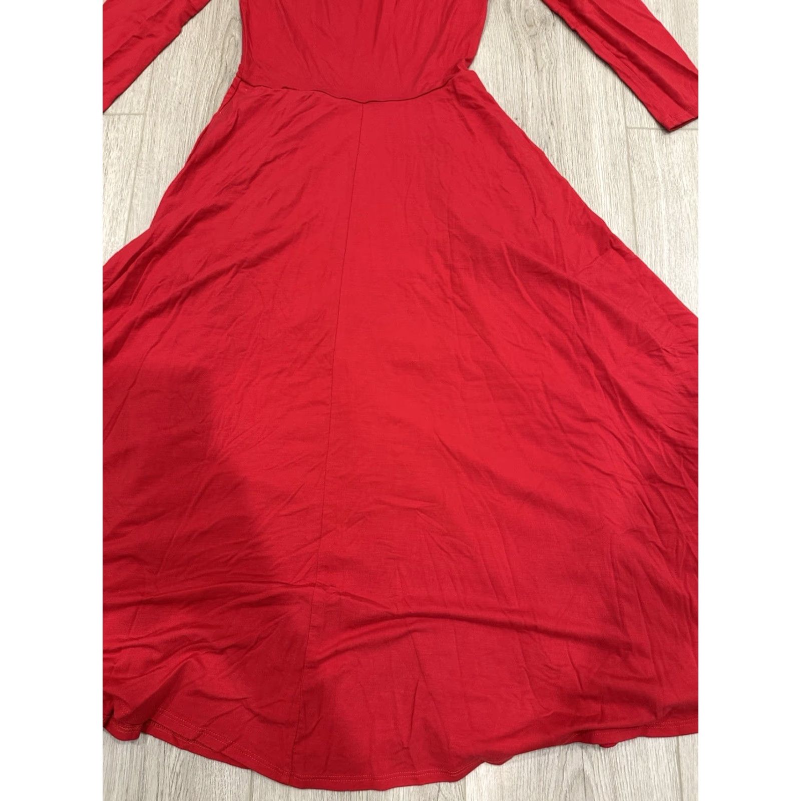 Reformation Reformation Dress Womens Small Red Tencel Scoop Neck A-Line Midi Short Sleeve - Flaws Size 28" / US 6 / IT 42 - 3 Thumbnail