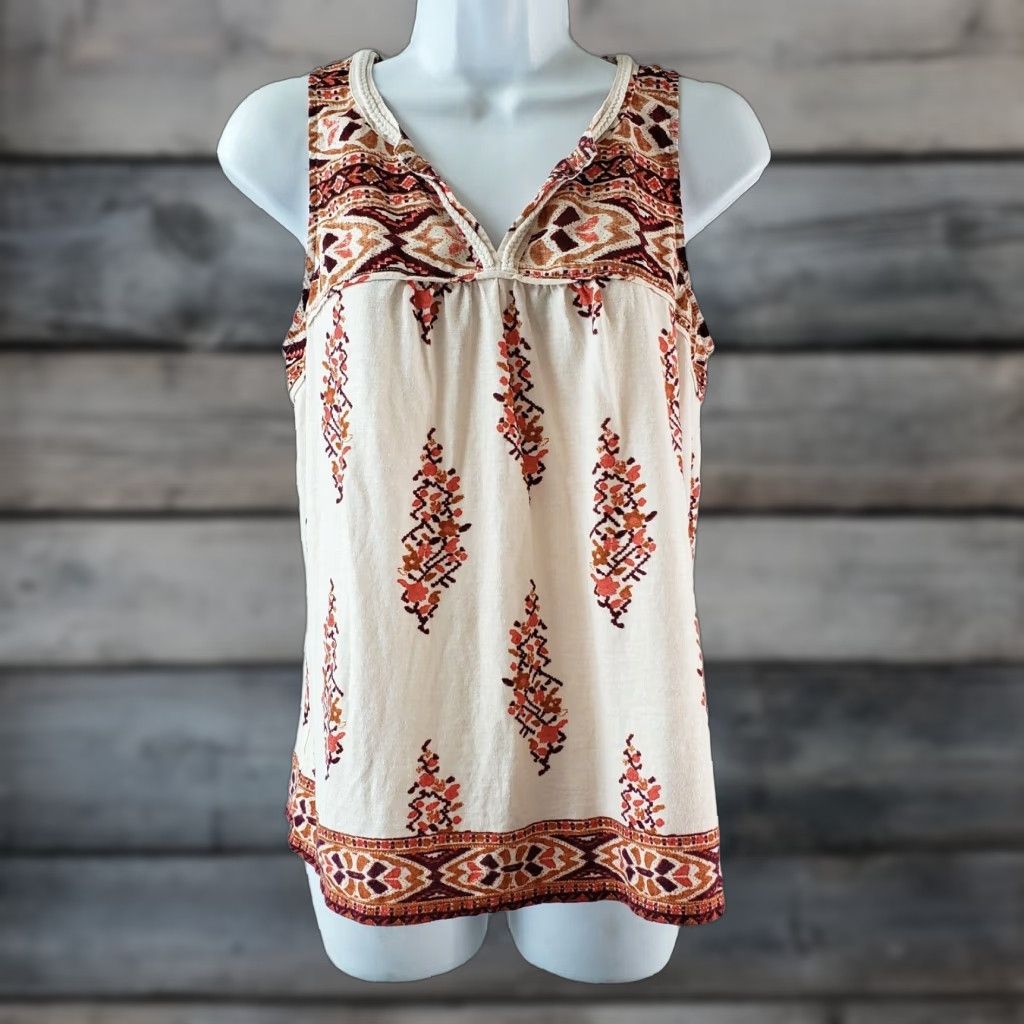 Anthropologie Akemi + Kin Womens Tank Top Printed Pink Red Cotton Blend Sz S Small Sleeveless Basic Casual Shirt Size S / US 4 / IT 40 - 1 Thumbnail