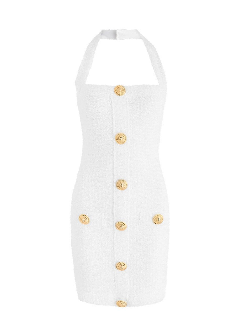 Balmain o1srvl11e1125 Cotton-blend Boucle Mini Dress in White Size M / US 6-8 / IT 42-44 - 1 Thumbnail