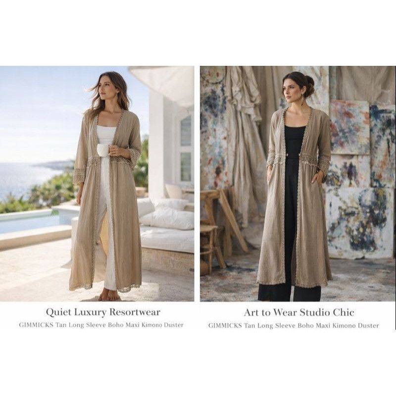 Other Gimmicks Tan Maxi Kimono Duster Lace S Resort wear Artisan N Size S / US 4 / IT 40 - 1 Thumbnail
