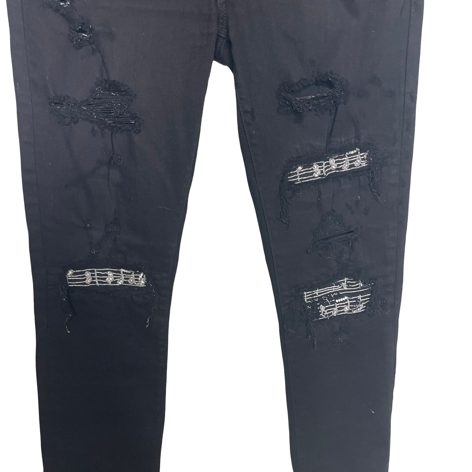 Amiri AMIRI Men Black Silver crystal Music Note Patch Skinny Jeans Size US 32 / EU 48 - 3 Thumbnail