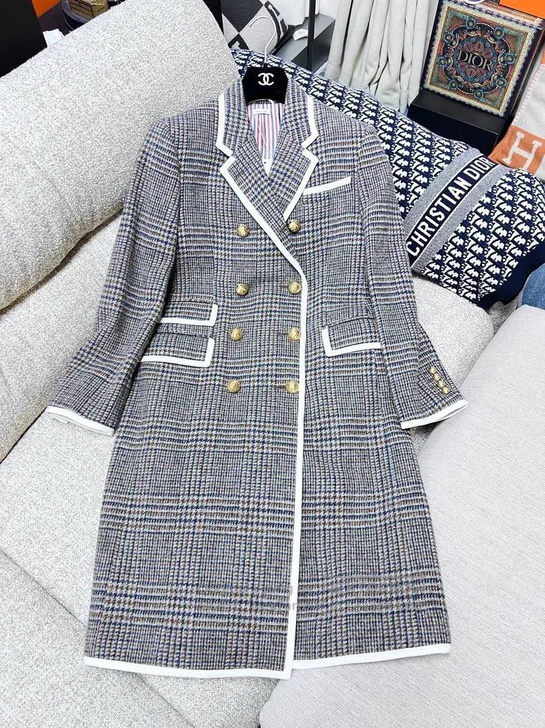Thom Browne Thom Browne Autumn and Winter Thin Plaid Long Coat with Wh Size S / US 4 / IT 40 - 2 Thumbnail