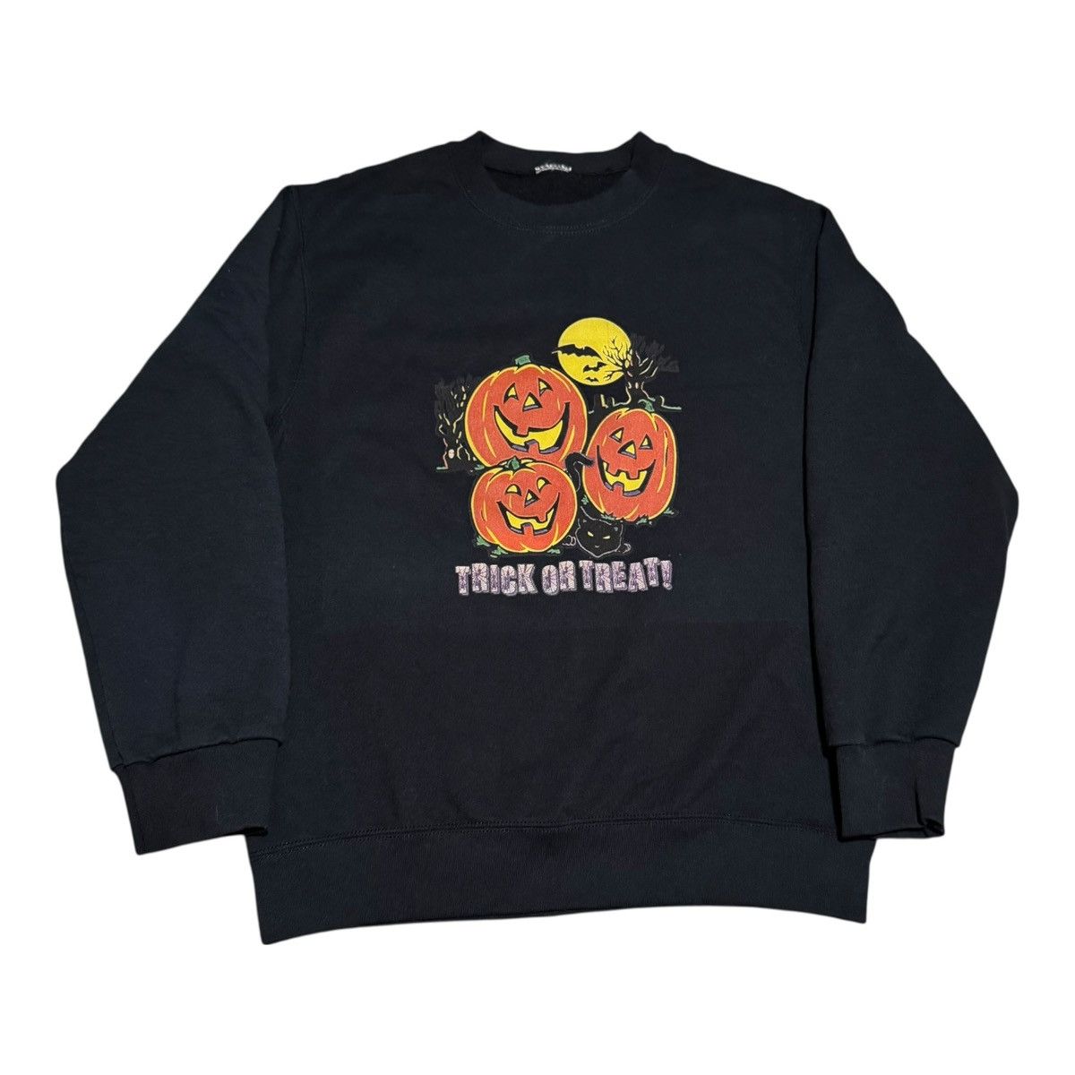 Vintage 90s Halloween Jack-O-Lantern Black Sweatshirt Women's Medium Size M / US 6-8 / IT 42-44 - 1 Thumbnail