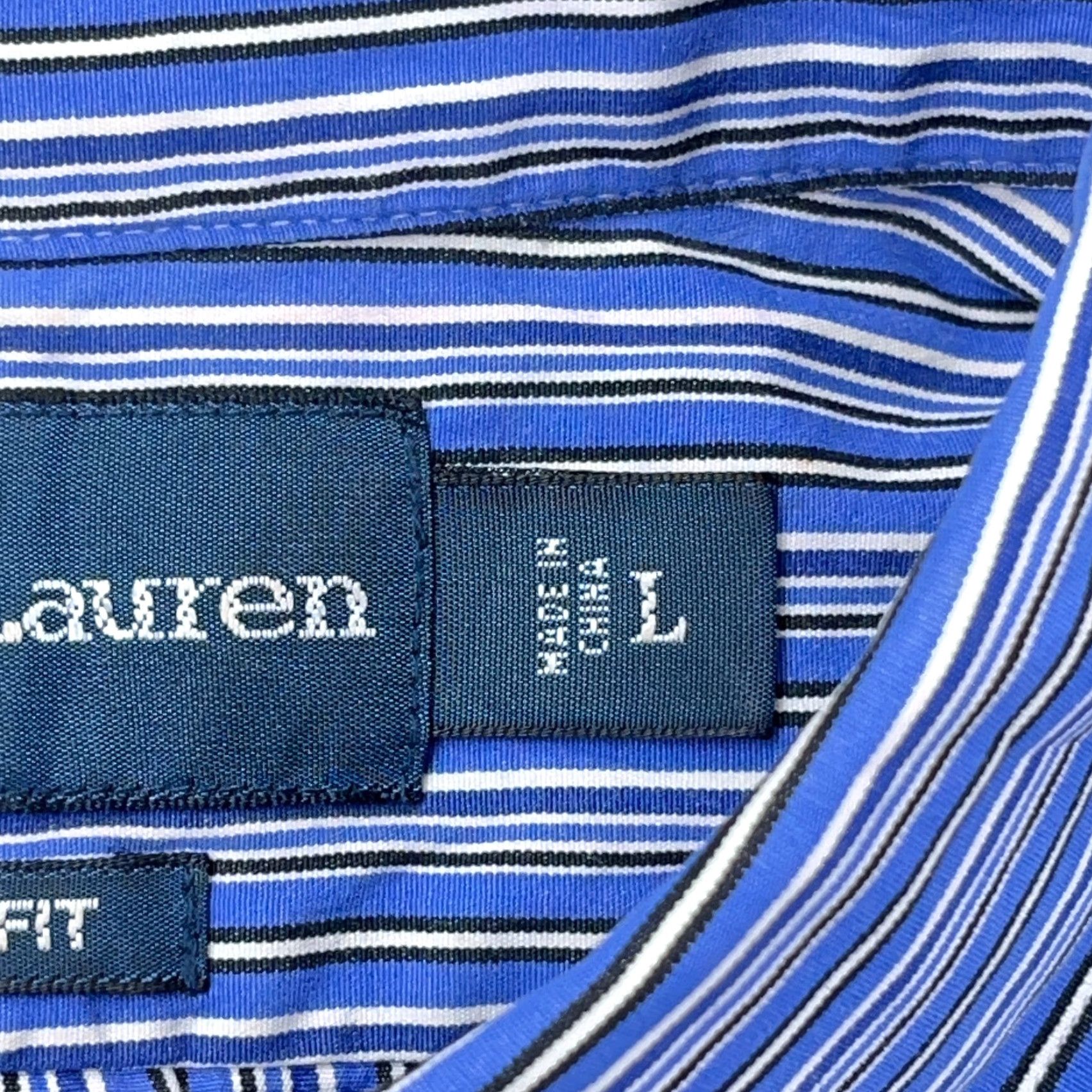 Ralph Lauren Ralph Lauren Shirt Men Large Blue Custom Fit Button Up Striped Poplin Dress A83 Size 42R - 4 Thumbnail