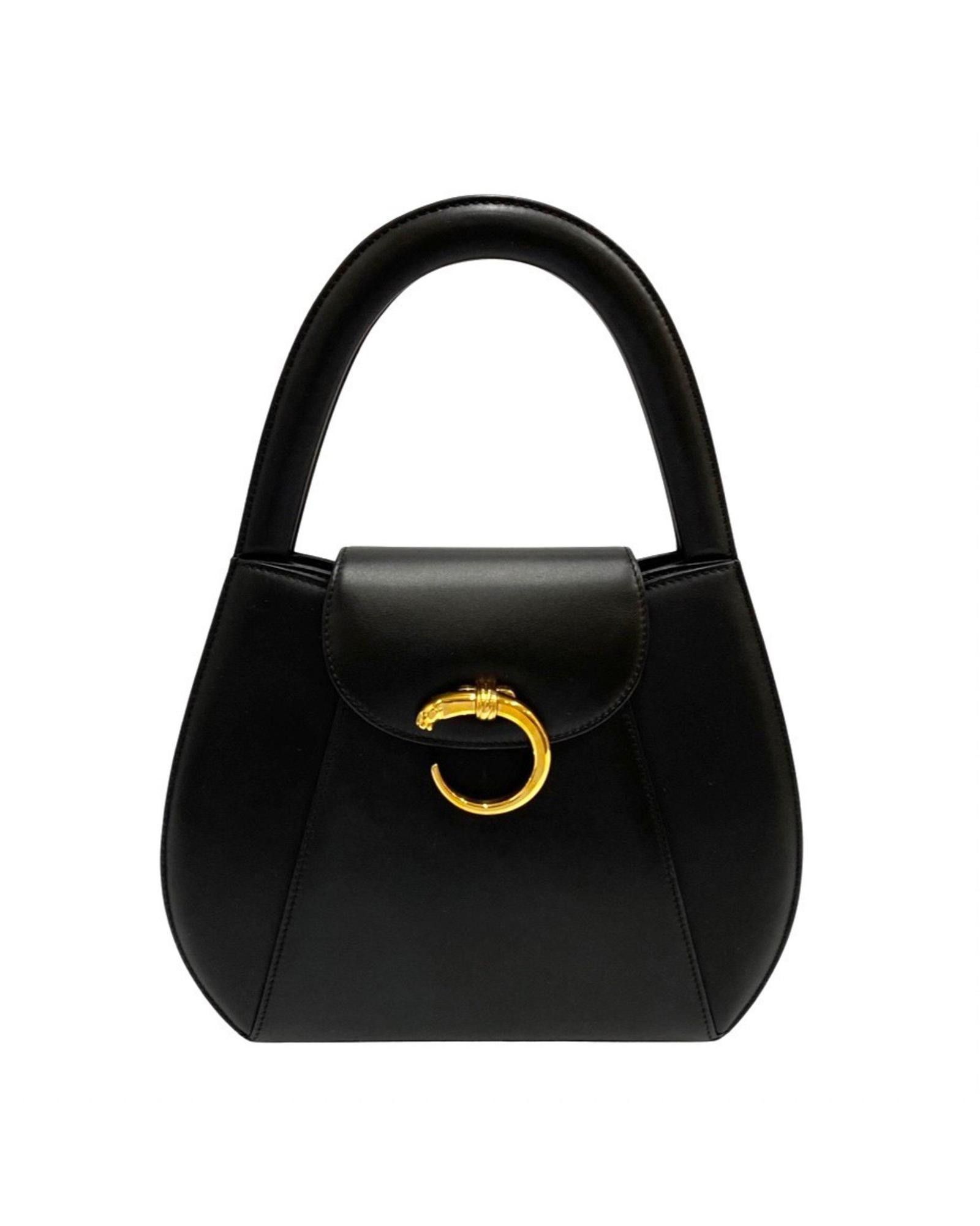 image of Cartier Elegant Black Leather Handbag With Gold Hardware, Women's