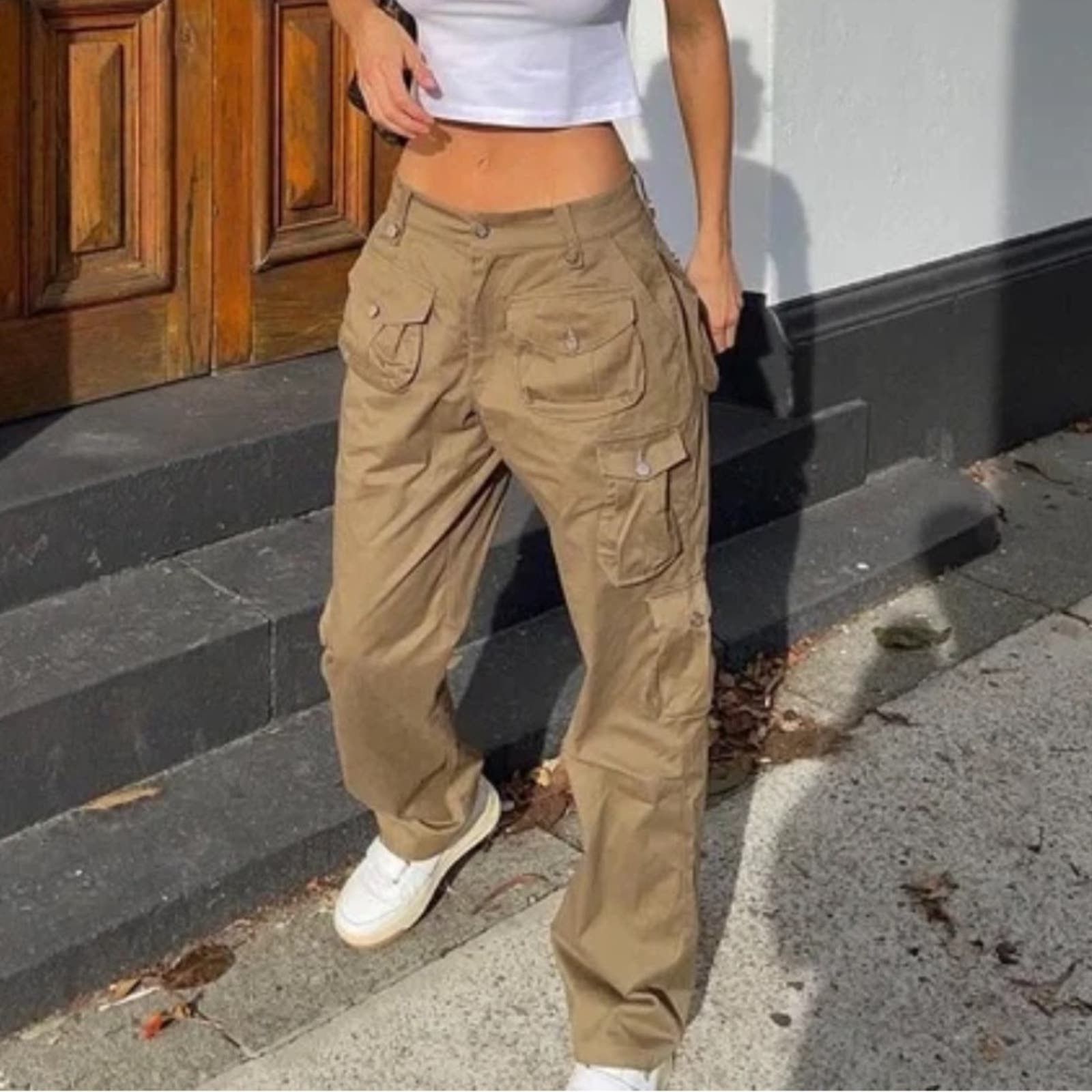 With Jean Tommy zipper cargo pants khaki sz L