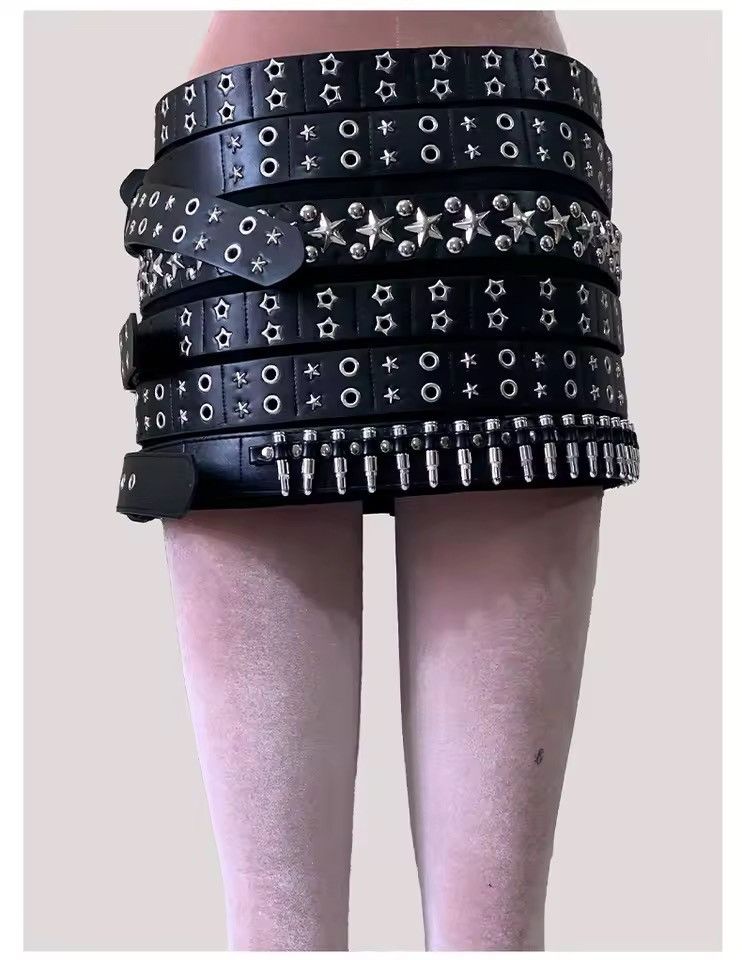 Other Gothic Designer Punk PU Leather Rivet Mini Skirt Size 27" / US 4 / IT 40 - 10 Thumbnail