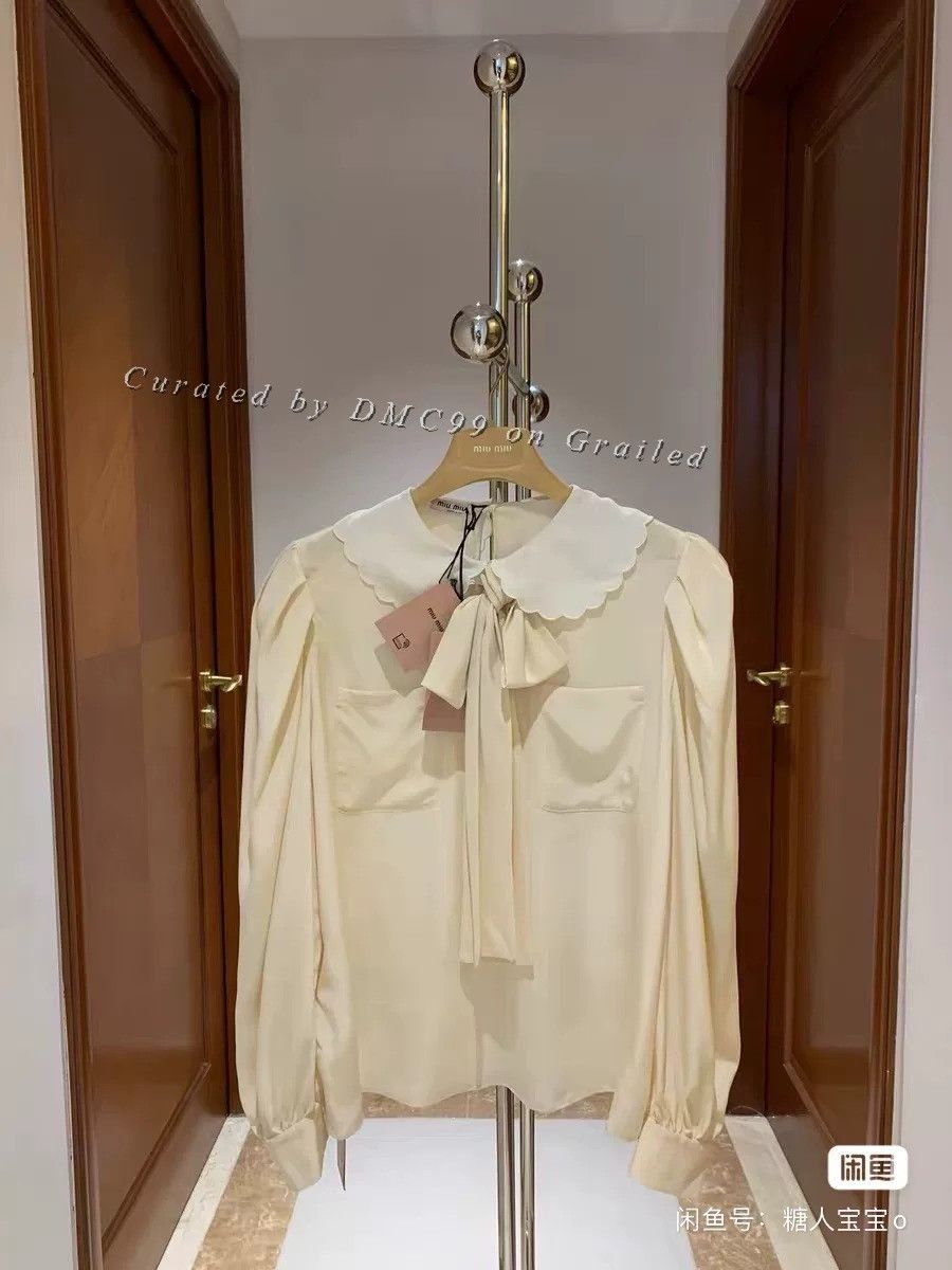 Miu Miu Silk Doll Collar Blouse in Beige, Women's