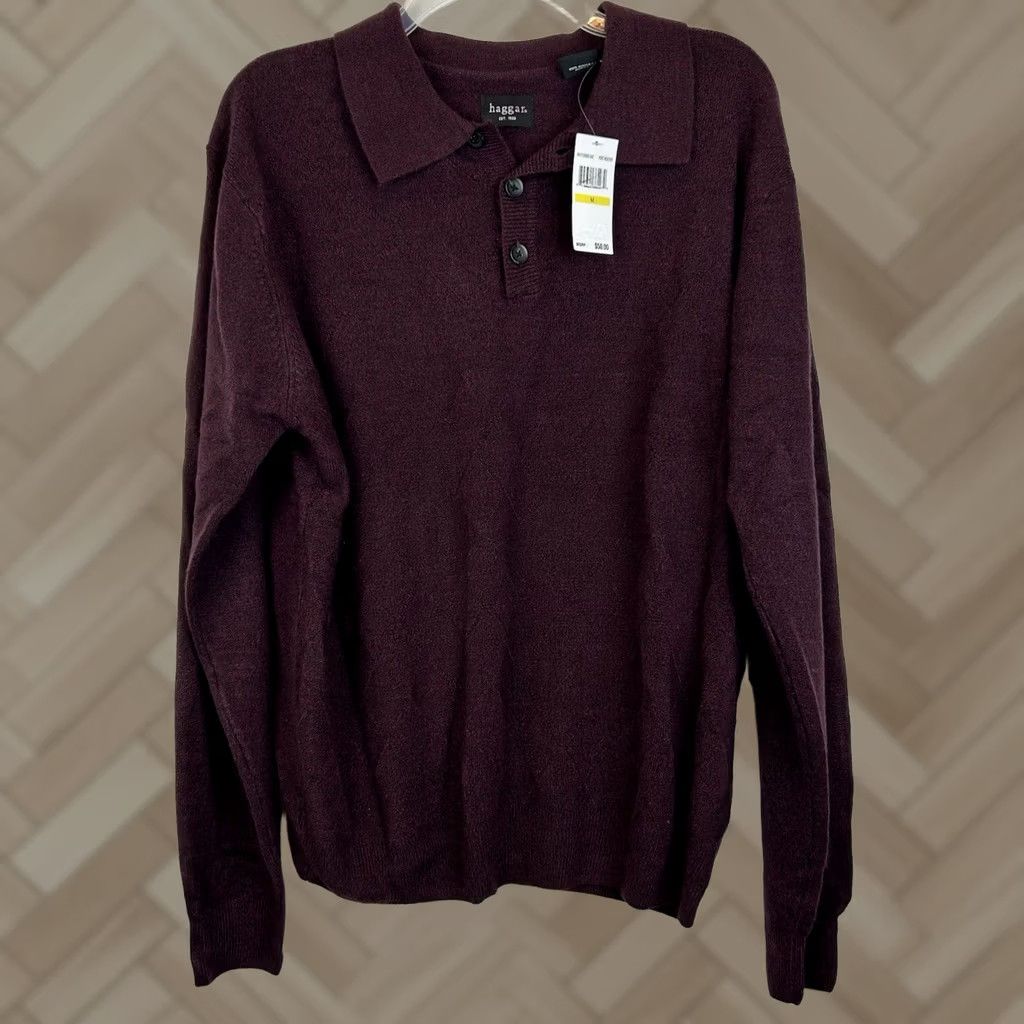 Haggar Haggar Collared Sweater Mens M Button Pullover Purple Knit New Regular Size US M / EU 48-50 / 2 - 1 Thumbnail