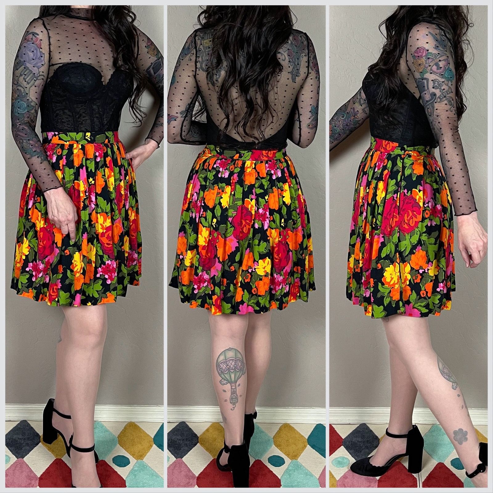 Vintage Vintage 1980s Floral Print Pleated Mini Skirt Size 26" / US 2 / IT 38 - 2 Thumbnail