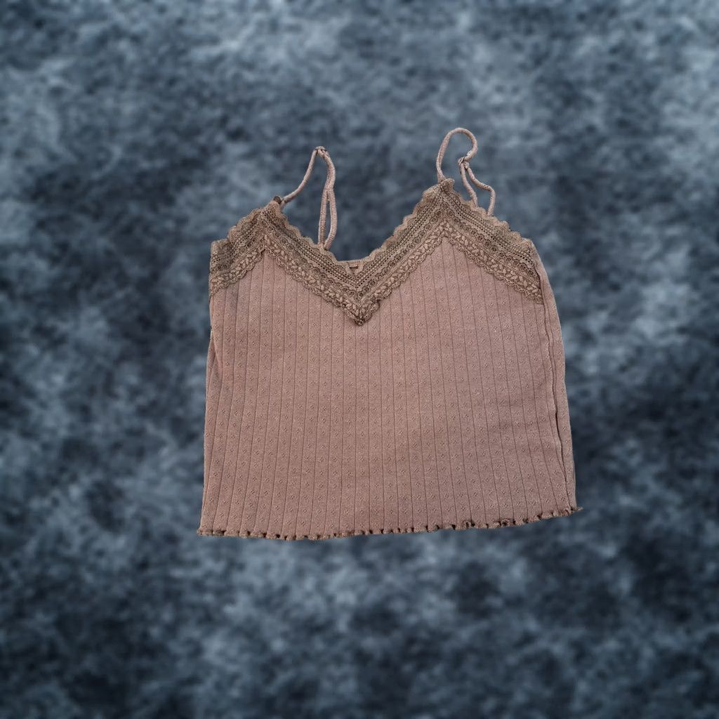 Vintage VINTAGE American Eagle Tank Camisole Women's M Brown Lace Ruffle Floral Camisole ThermAL Size M / US 6-8 / IT 42-44 - 1 Thumbnail