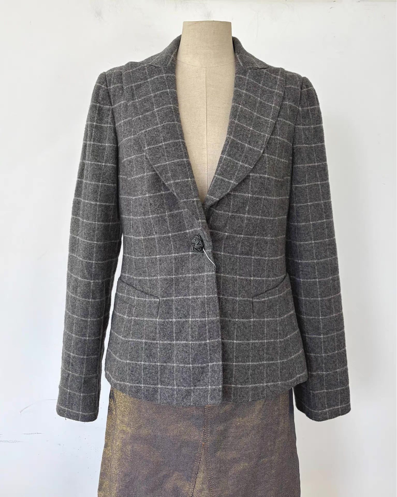 Emporio Armani Emporio Armani Women's Grey Wool-Blend Blazer Ｑ21 Size L / US 10 / IT 46 - 1 Thumbnail