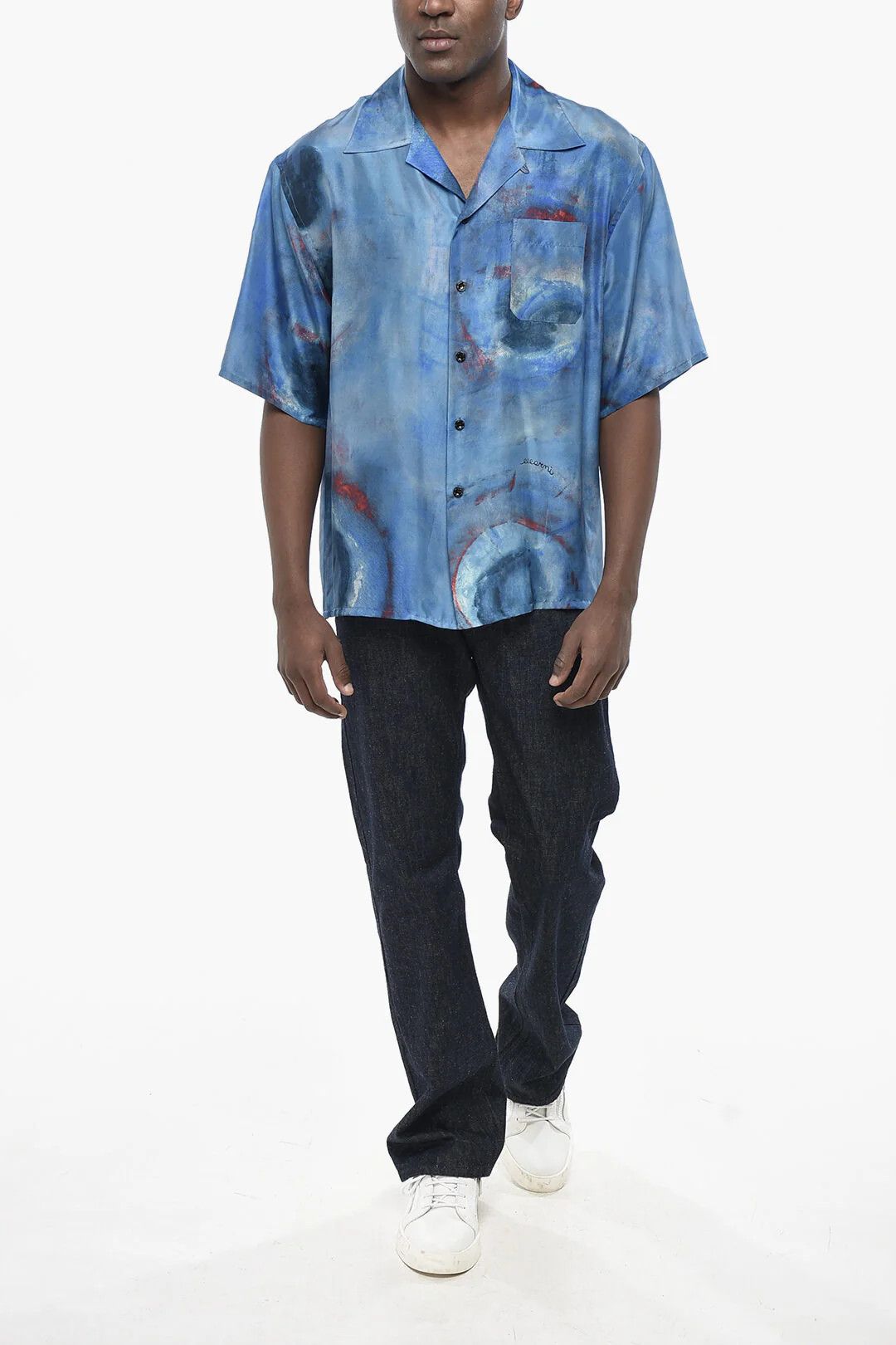 Marni og1mm0326 Printed Silk Bowling Shirt in Blue Size US L / EU 52-54 / 3 - 4 Thumbnail