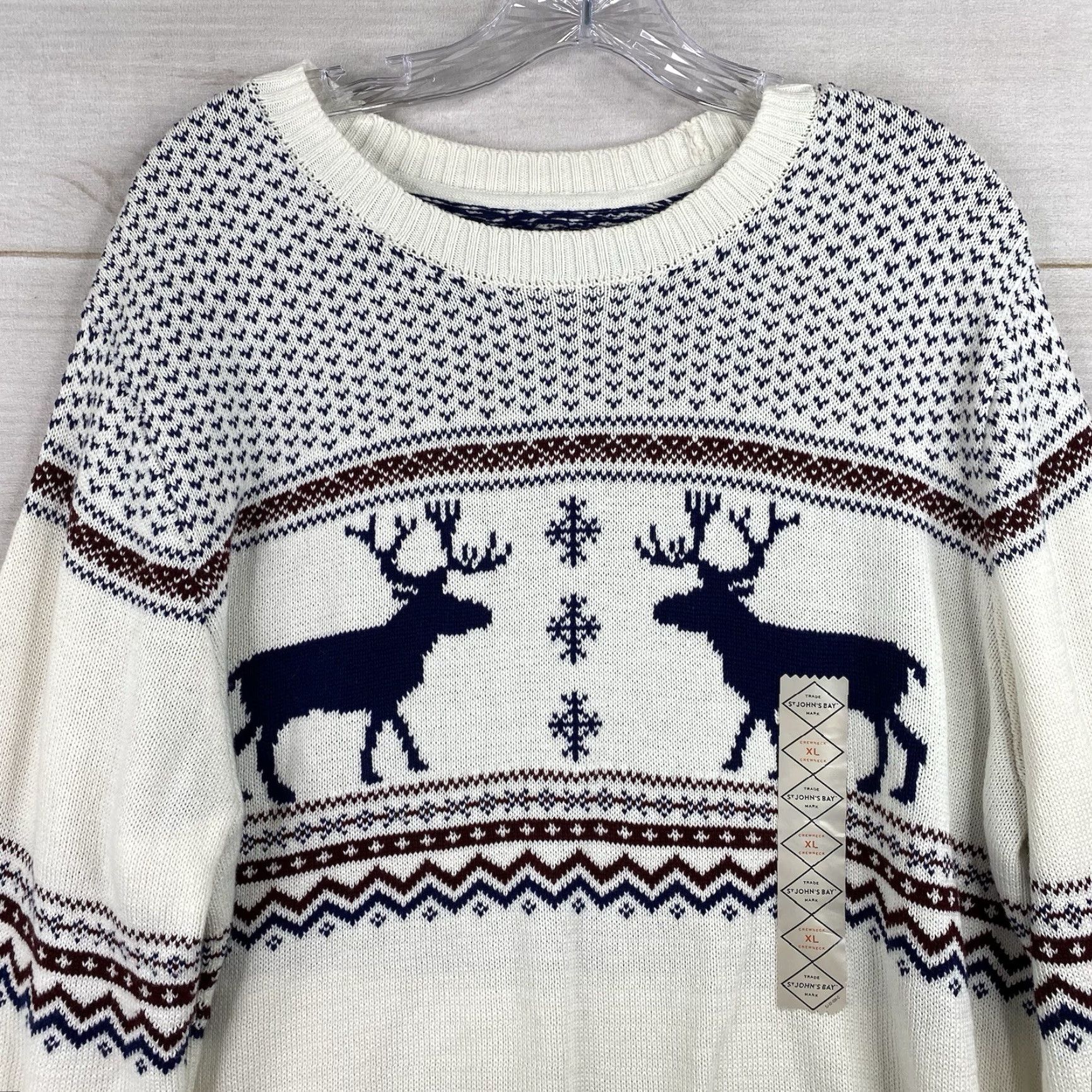 Vintage St. John's Bay Sweater Mens XL 100% Cotton Crew-Neck Pullover Deer Country NWT Size US XL / EU 56 / 4 - 2 Thumbnail