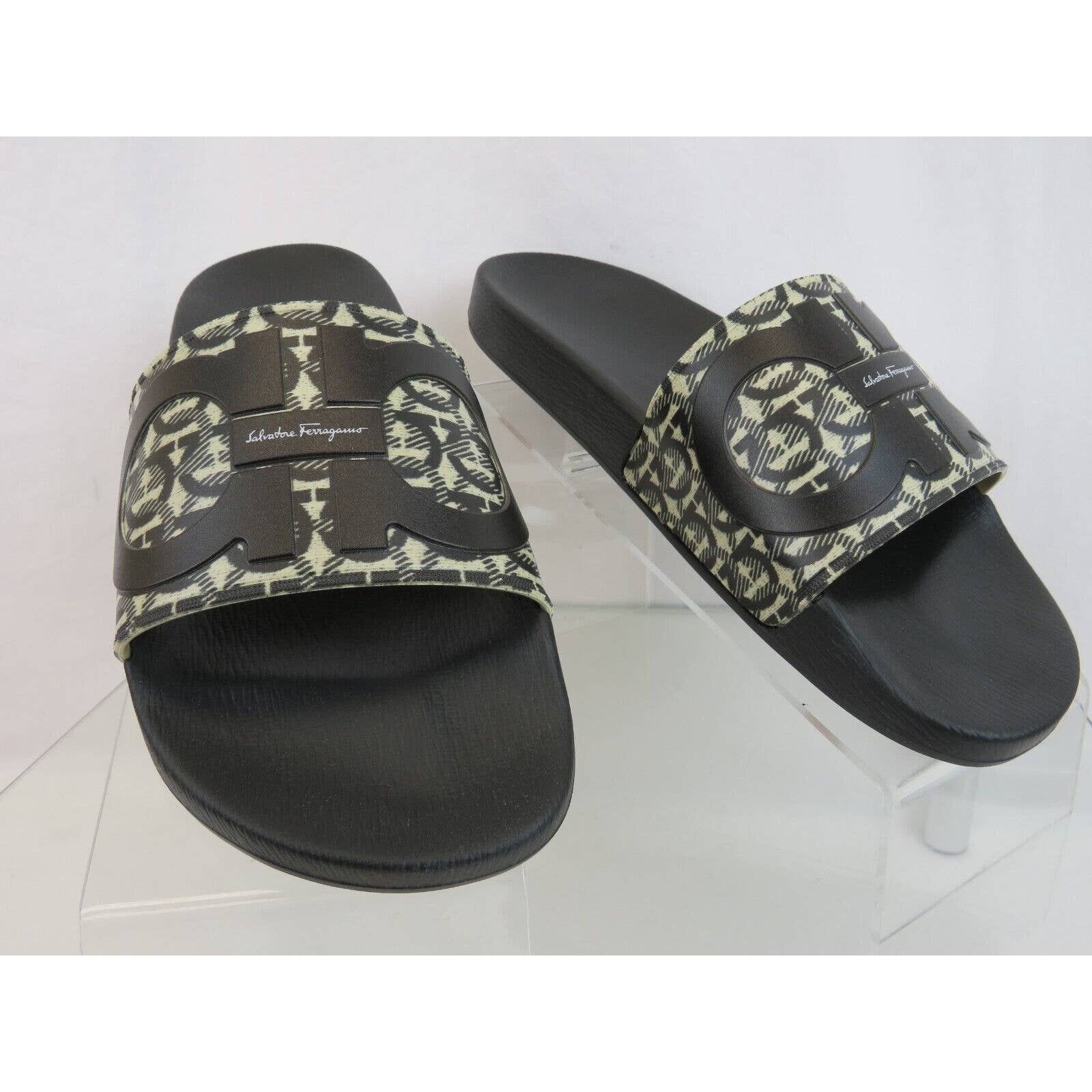 GROOVE 6 BEIGE BLACK RUBBER GANCINI LOGO SANDALS SLIDES 12 M