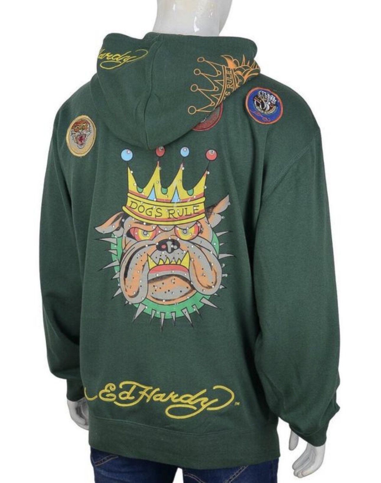 Vintage Ed Hardy green hoodie big logo dog size XL  XXL
