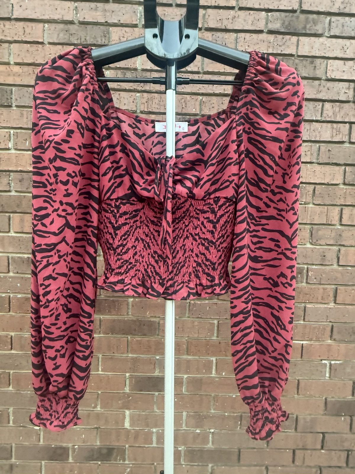 BuddyLove Buddy Love Cropped Top Shirt Zebra Stripe Shirred Puff Size S / US 4 / IT 40 - 1 Thumbnail