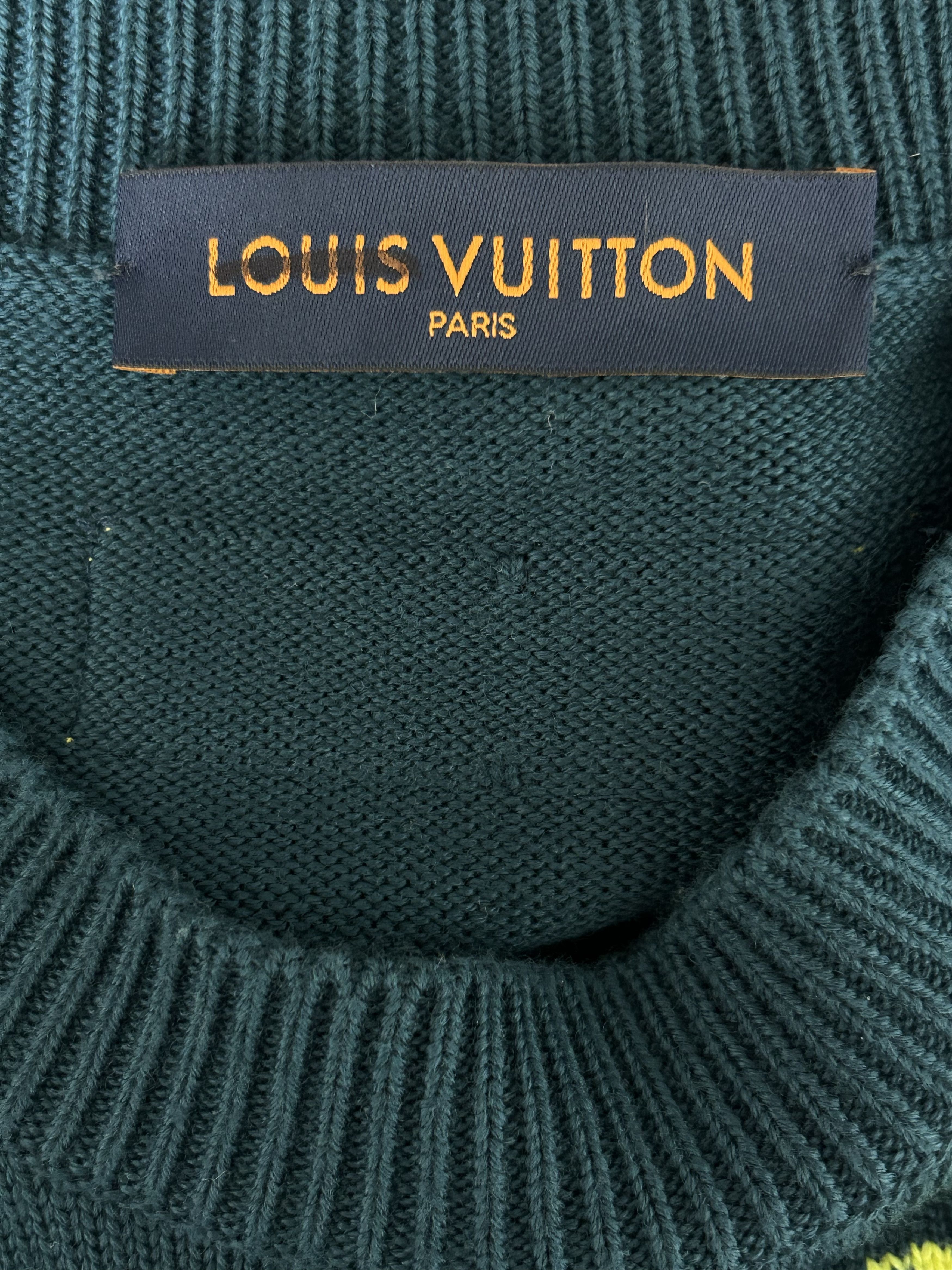 Louis Vuitton Louis Vuitton Blue & Yellow Logo Wool Sweater Size US XL / EU 56 / 4 - 3 Thumbnail