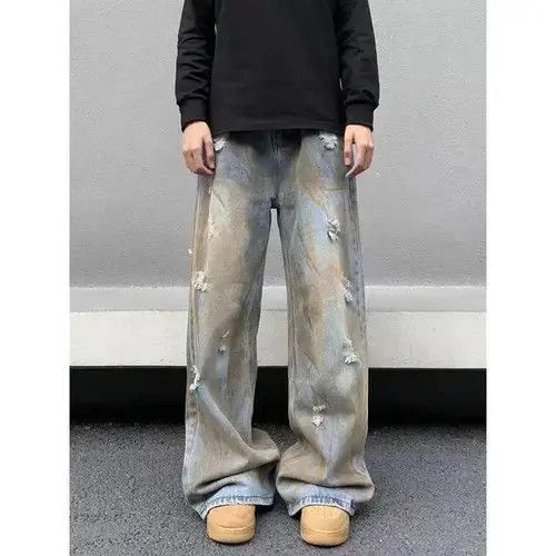 Designer × Japanese Brand × Jean Hole Tie-dye Distress Wide Leg Jeans Size US 34 / EU 50 - 1 Thumbnail