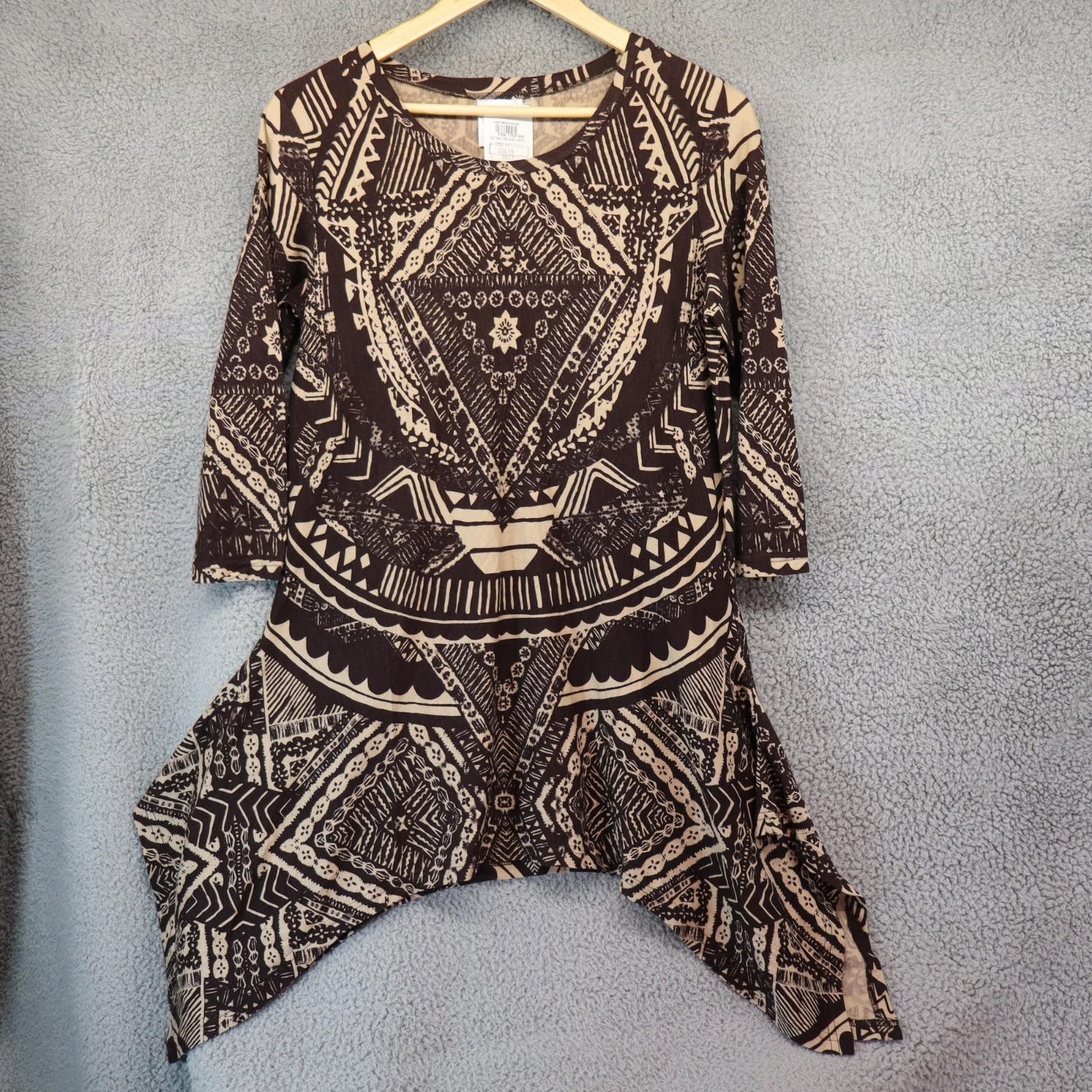 Other DG2 Diane Gilman Brown Tribal Print HiLow Hem Top Small NWT Size S / US 4 / IT 40 - 1 Thumbnail