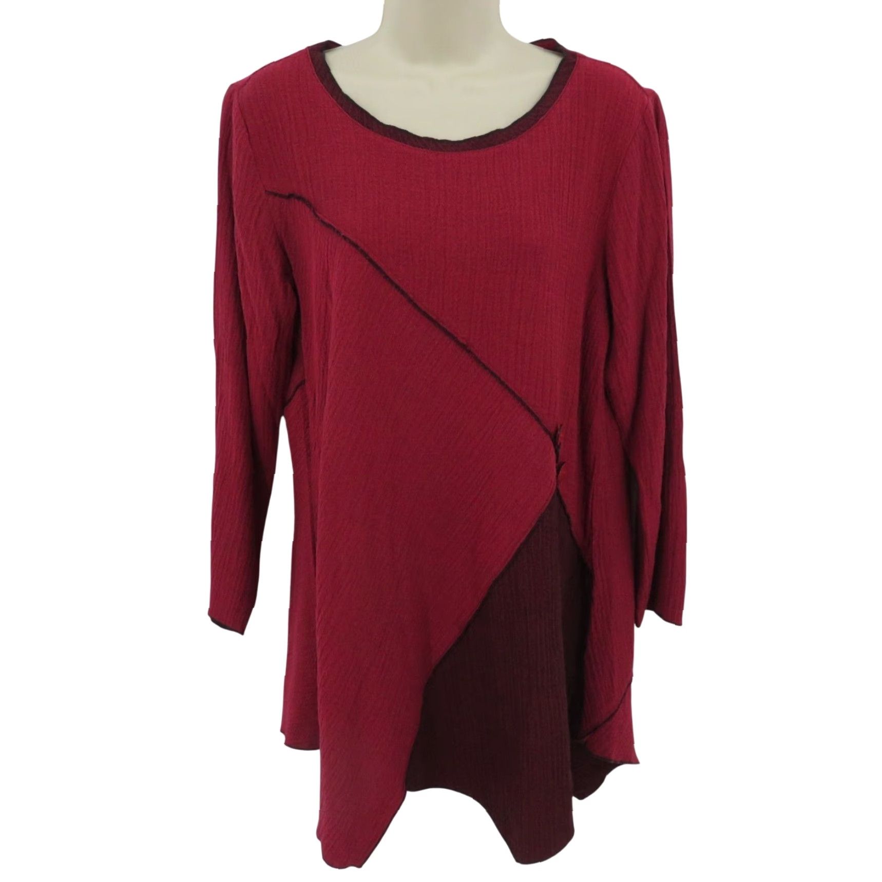 Habitat Habitat Shirt Women Small Red Long Sleeve Crinkle Asymmetrical Hem Blouse Top Size S / US 4 / IT 40 - 2 Thumbnail