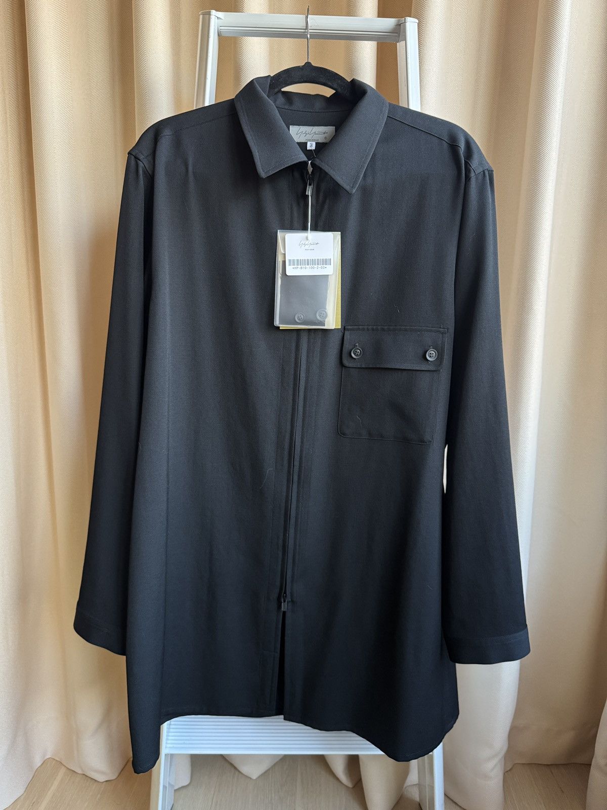 トップス Yohji Yamamoto Wool Gabardine shirts Yohji Yamamoto Pour Homme Army Gabardine Open Collar shirt - Black