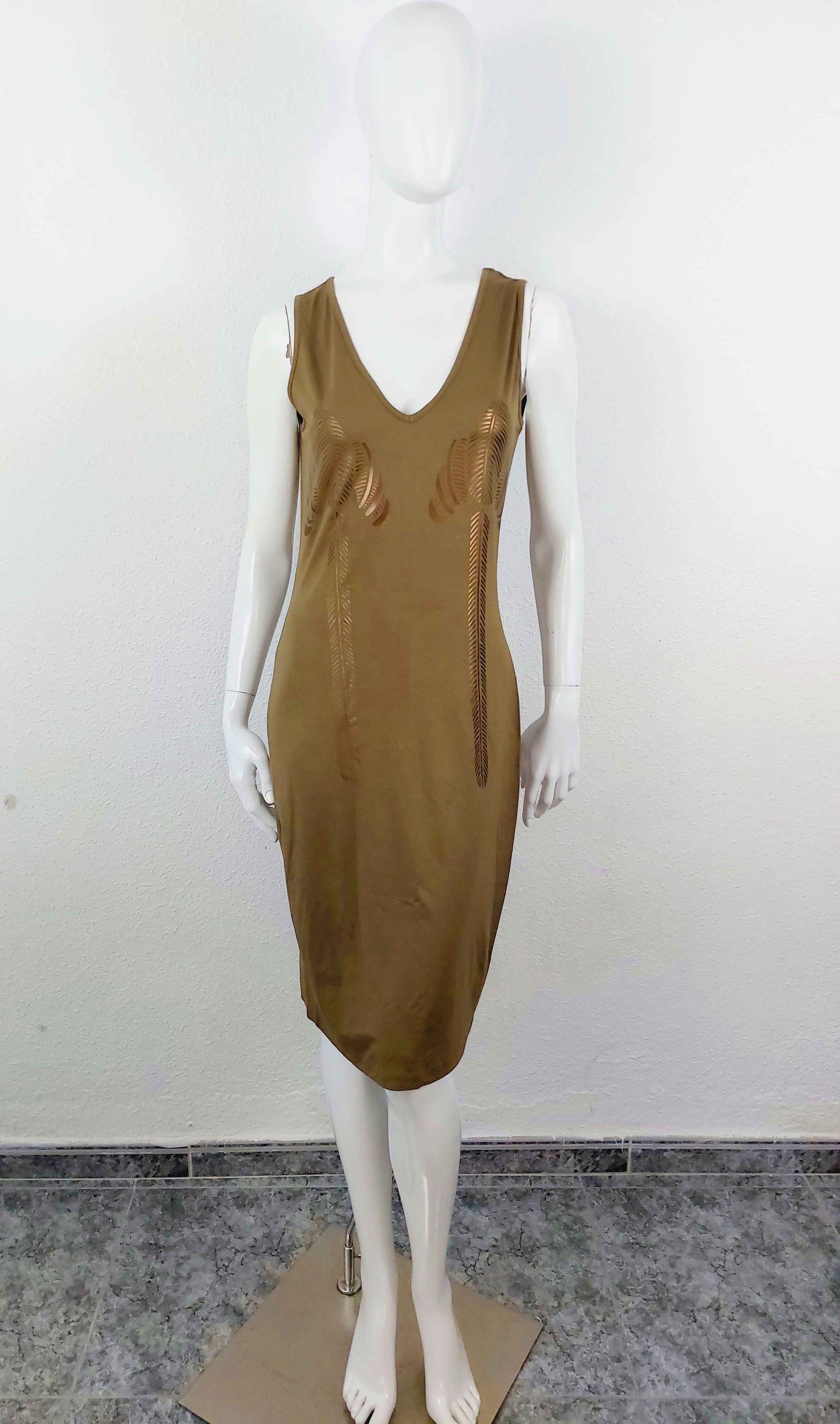 Thierry Mugler Thierry Mugler Kahki Gold Palm Tree Tropical Midi Dress Size M / US 6-8 / IT 42-44 - 2 Thumbnail