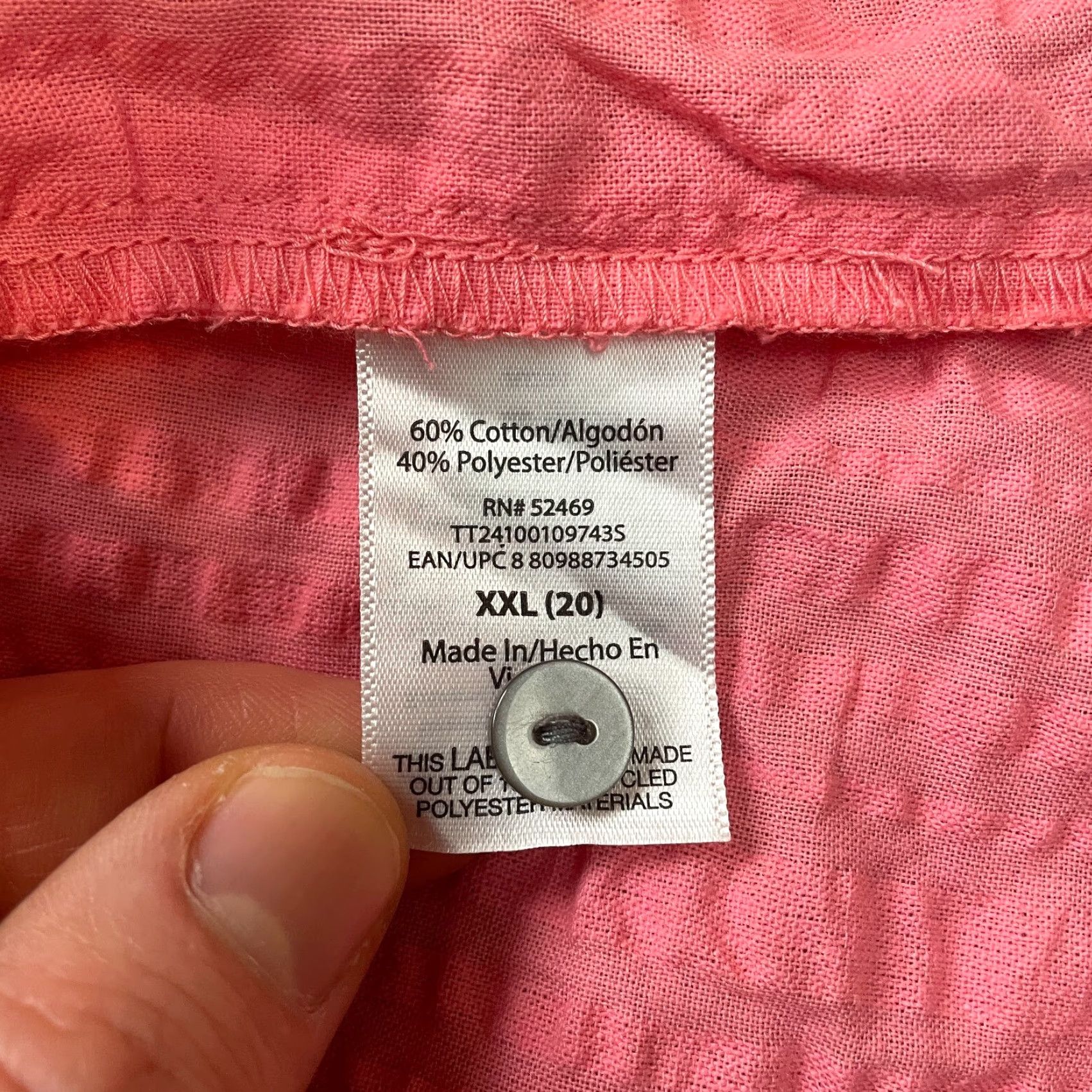 Vintage Time & True Blouse Shirt Womes 2XL Pink Plaid Button Up Collared Sleeveless Knit Cotton Polyester Casual Women's Size XXL / US 16-18 / IT 52-54 - 4 Thumbnail