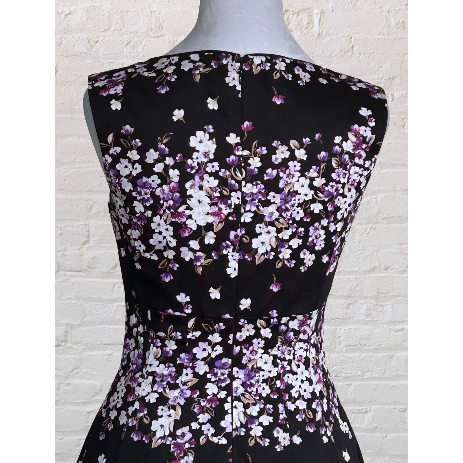 White House Black Market WHBM Black Purple Floral A Line Dress 0 2 4 6 S Dark Fairy Size S / US 4 / IT 40 - 6 Thumbnail