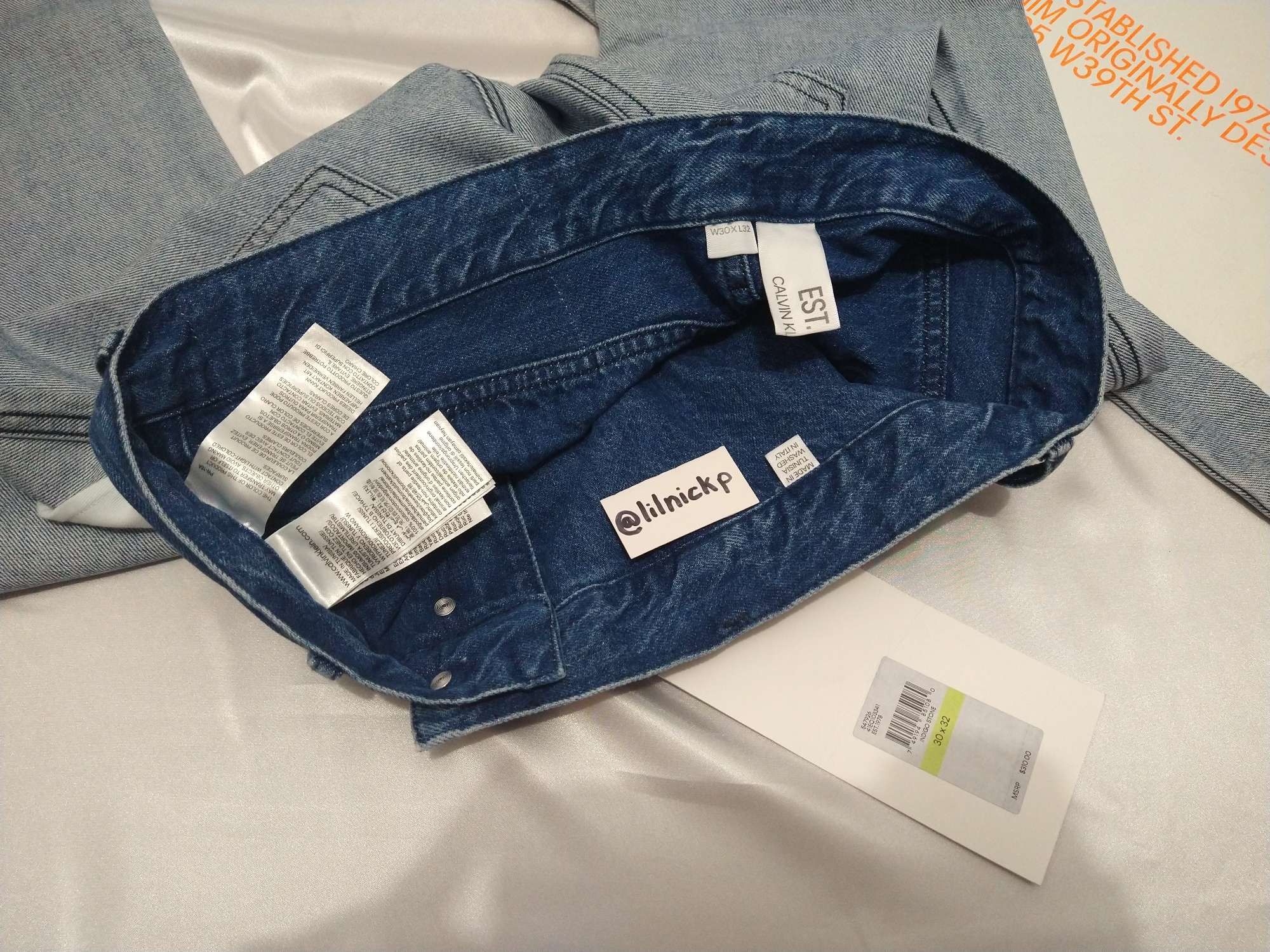 Calvin Klein 205W39NYC EST. 1978 Straight Leg Inside Out Indigo Stone Jeans Size US 30 / EU 46 - 3 Thumbnail